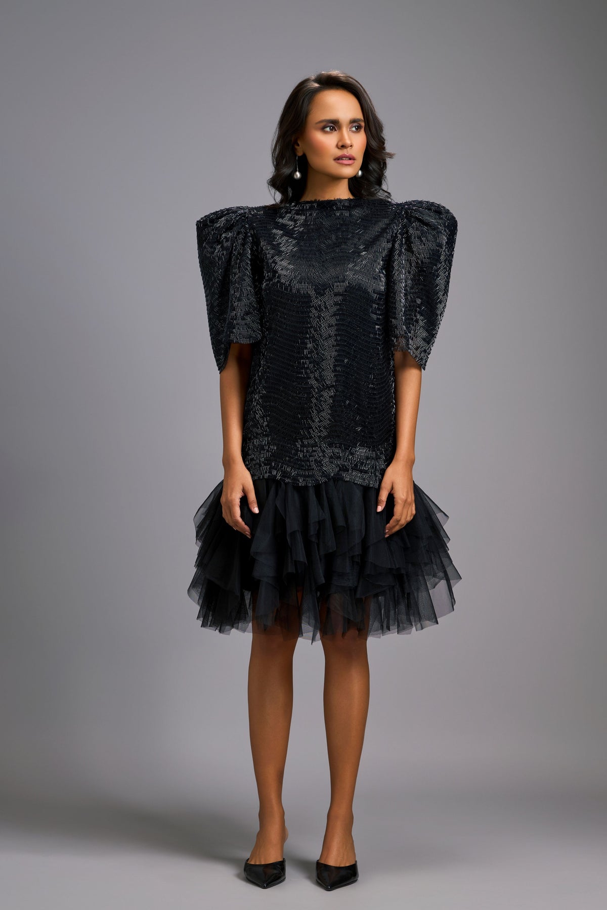 Shimmer Textured Black Body Dress