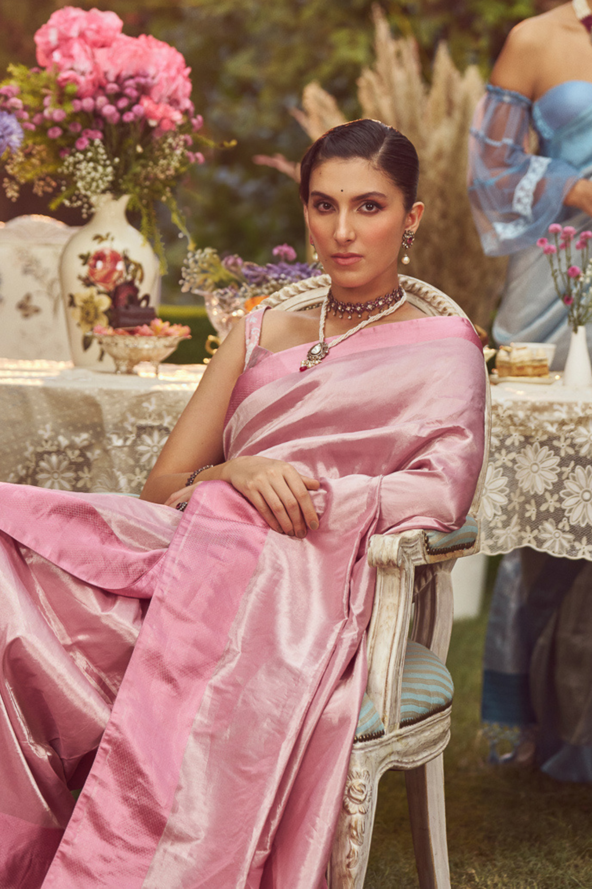 Powder Pink Tissue Handloom Sari