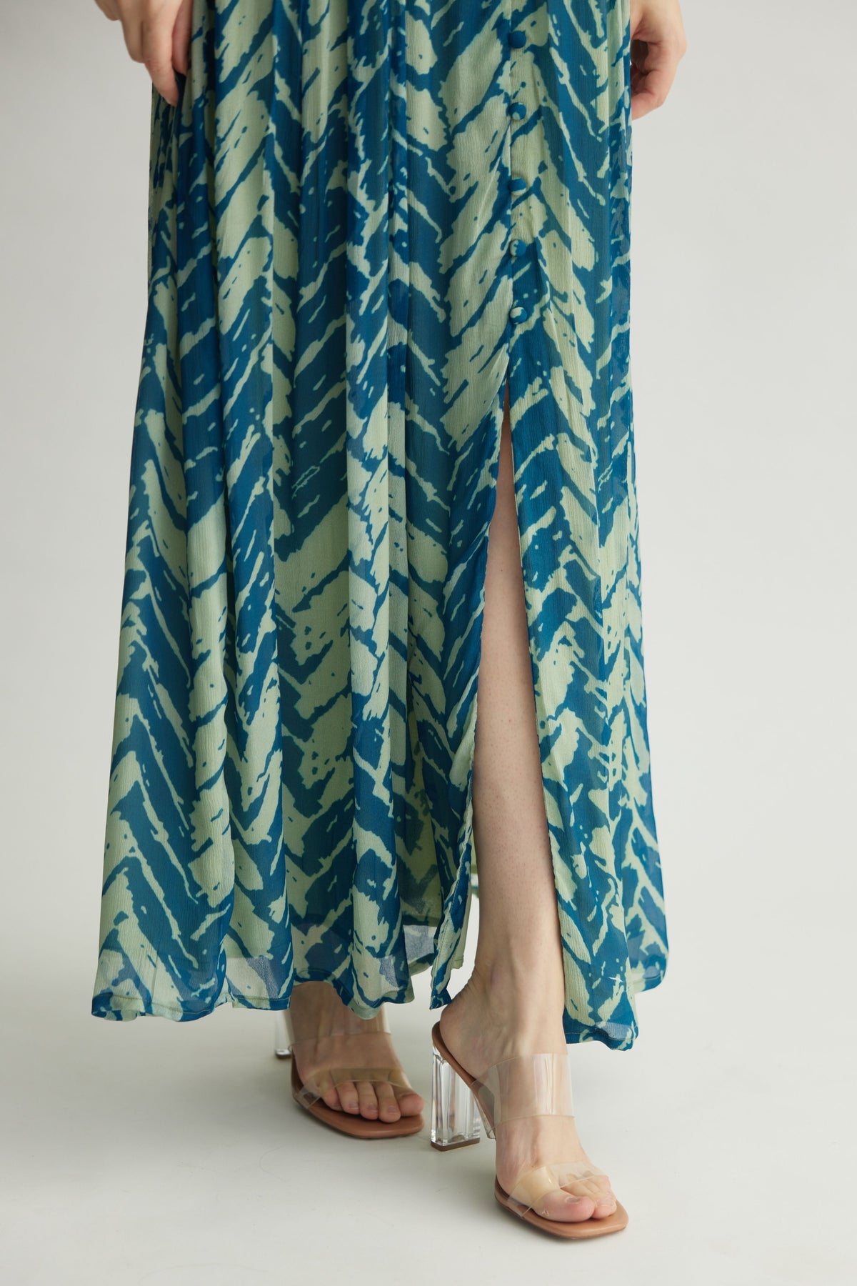 Blue Chevron Long Dress