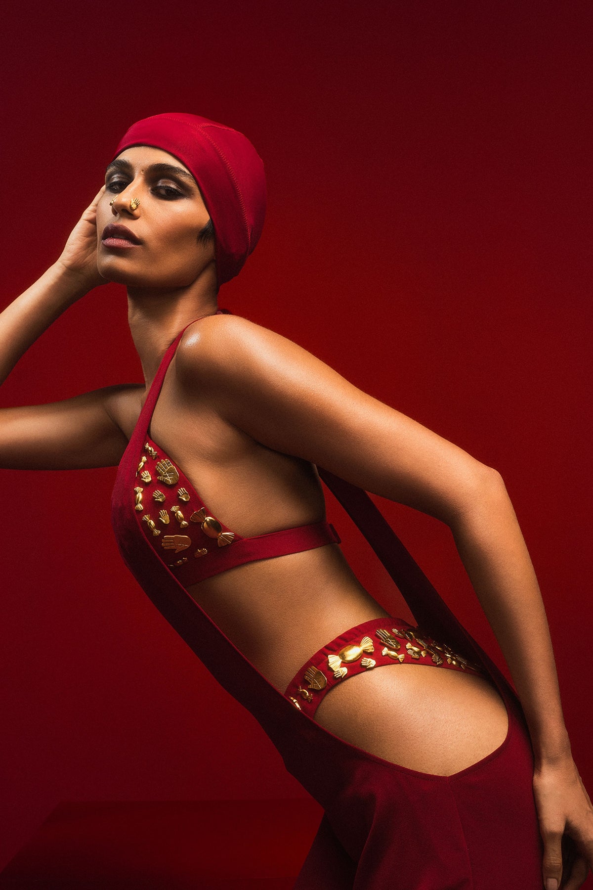 The Red Idgaf Dress With the Ruby Bra and Whip