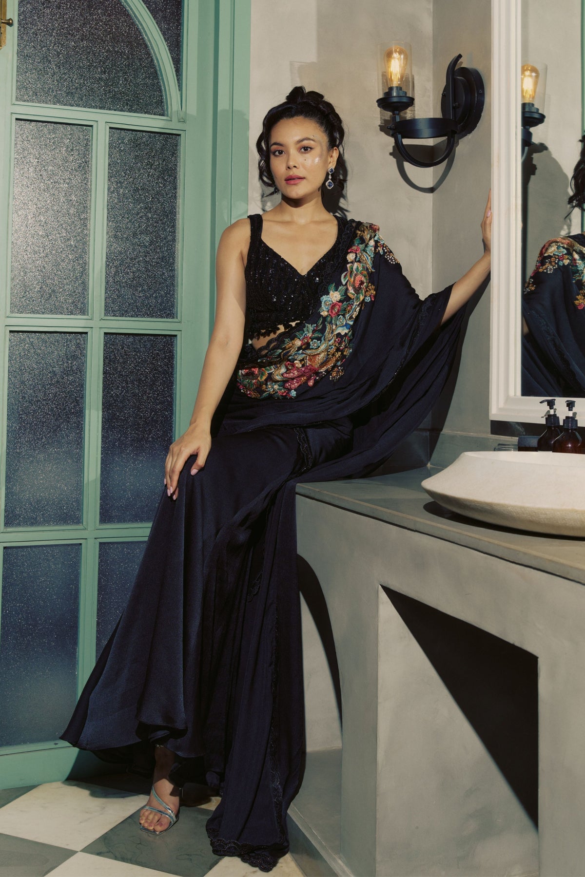 Midnight Embroidered Saree Set