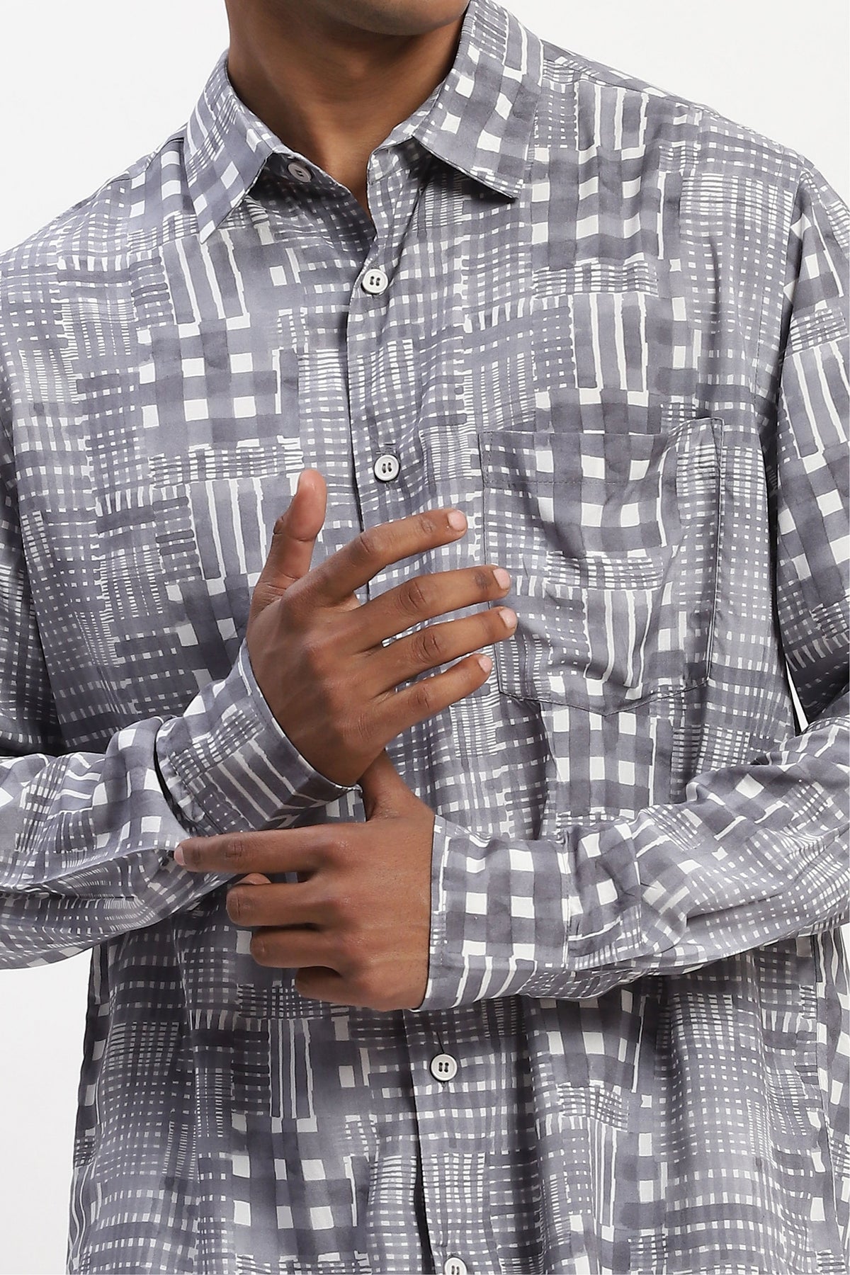 Grey Handpainted Checks Shirt