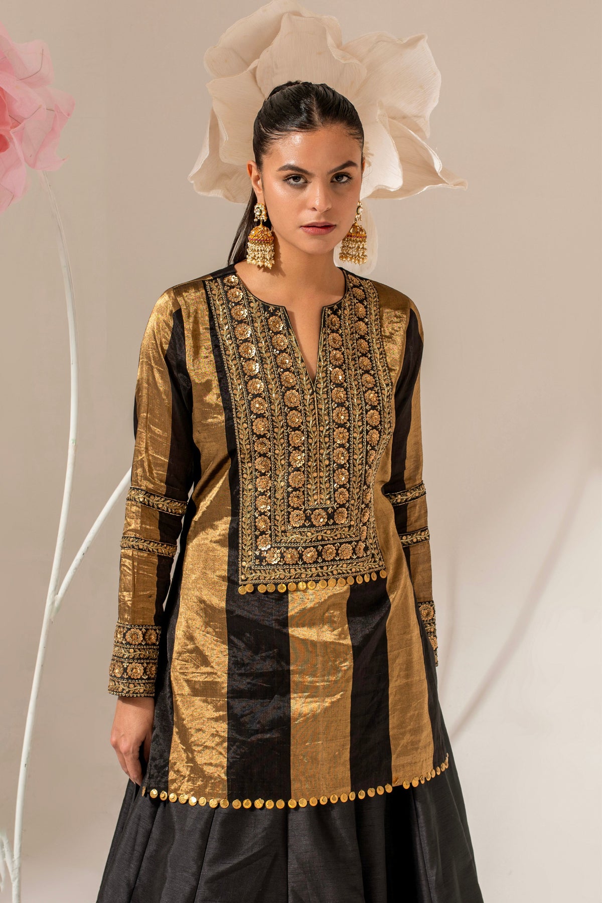 Black Embroidered Kurta Lehenga Set