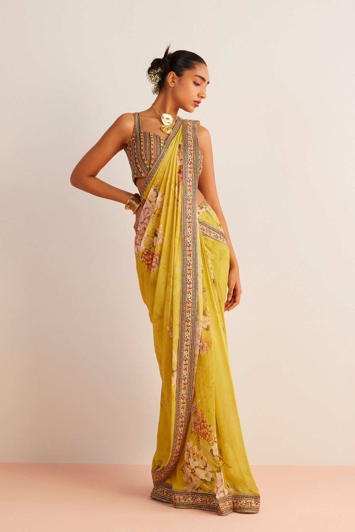 Yellow Anaisa Pre-draped Saree