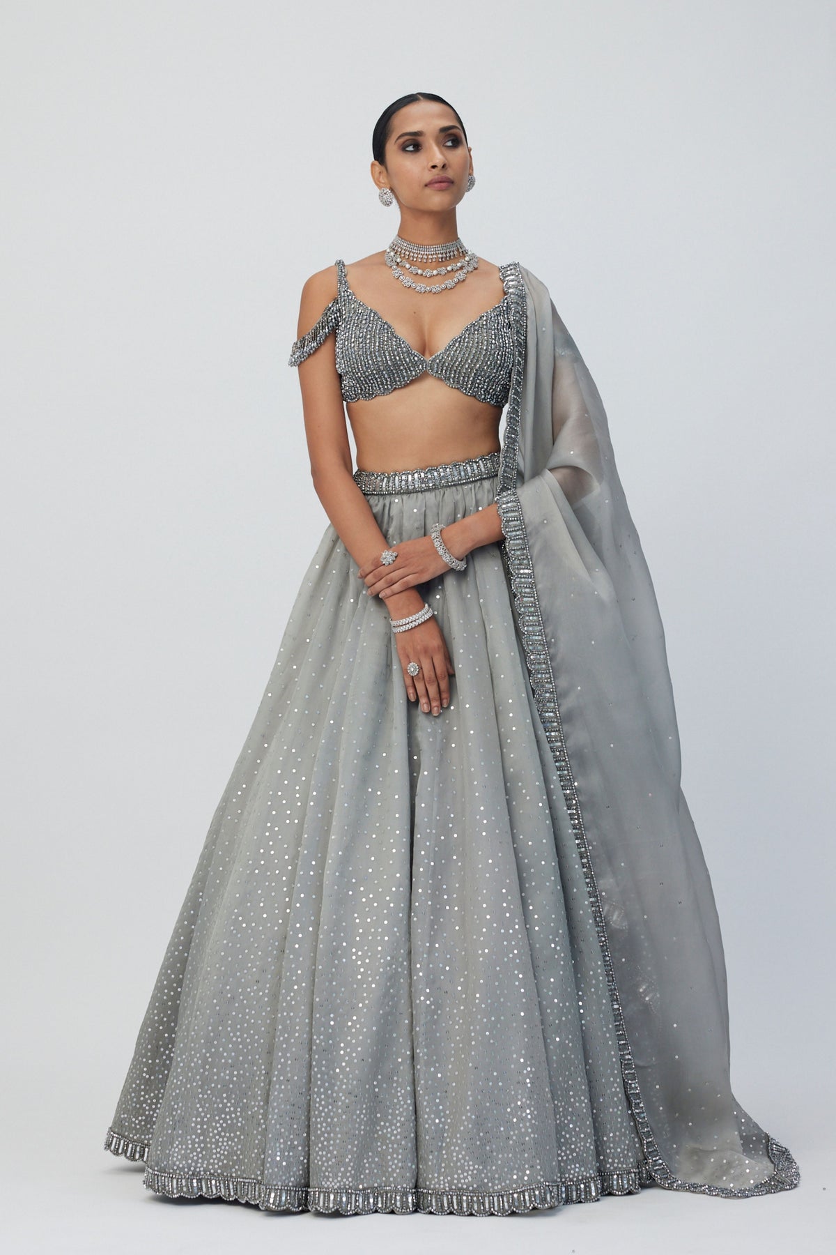 Crystal Grey Scattered Lehenga Set