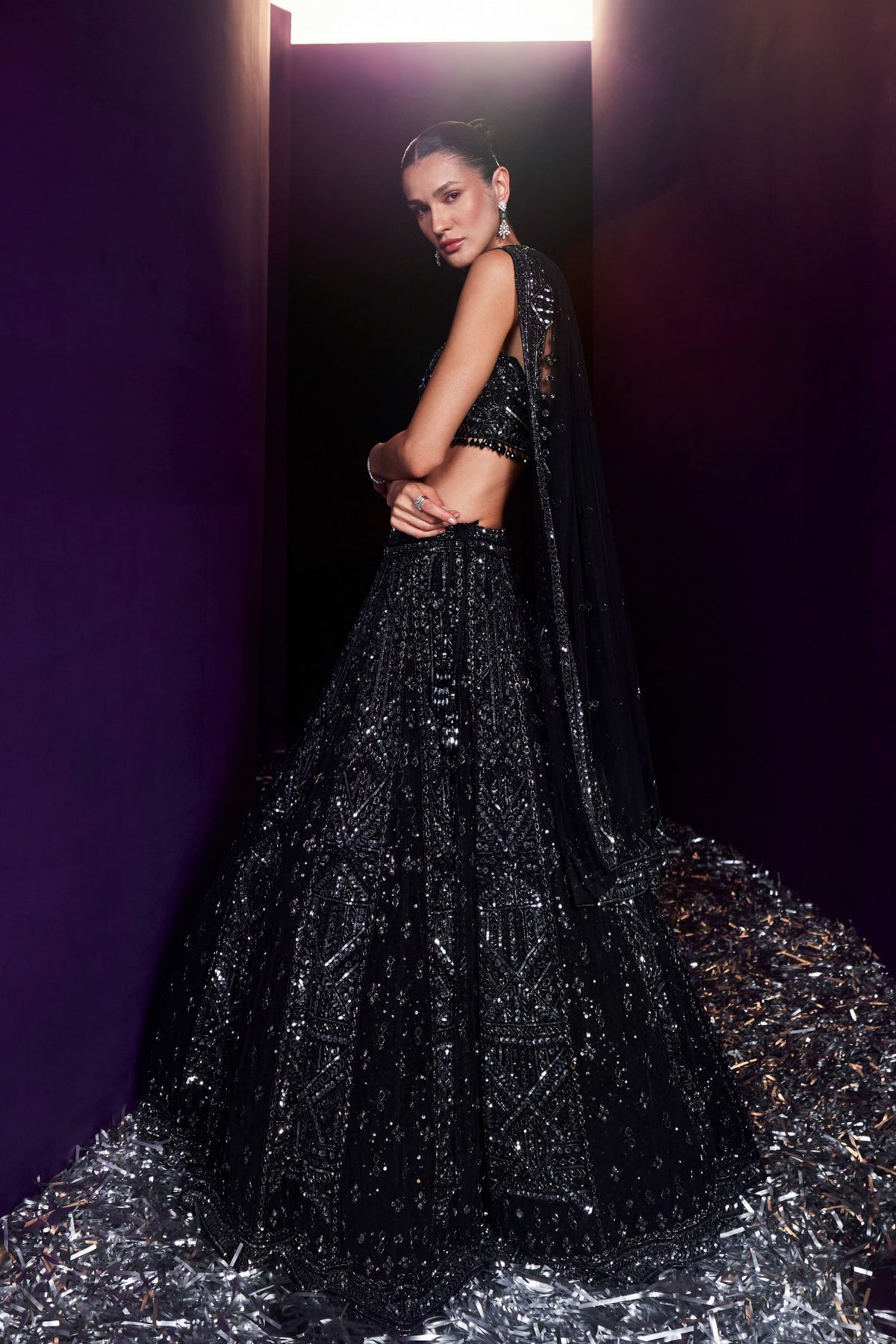 Black Net Embroired Lehenga Set