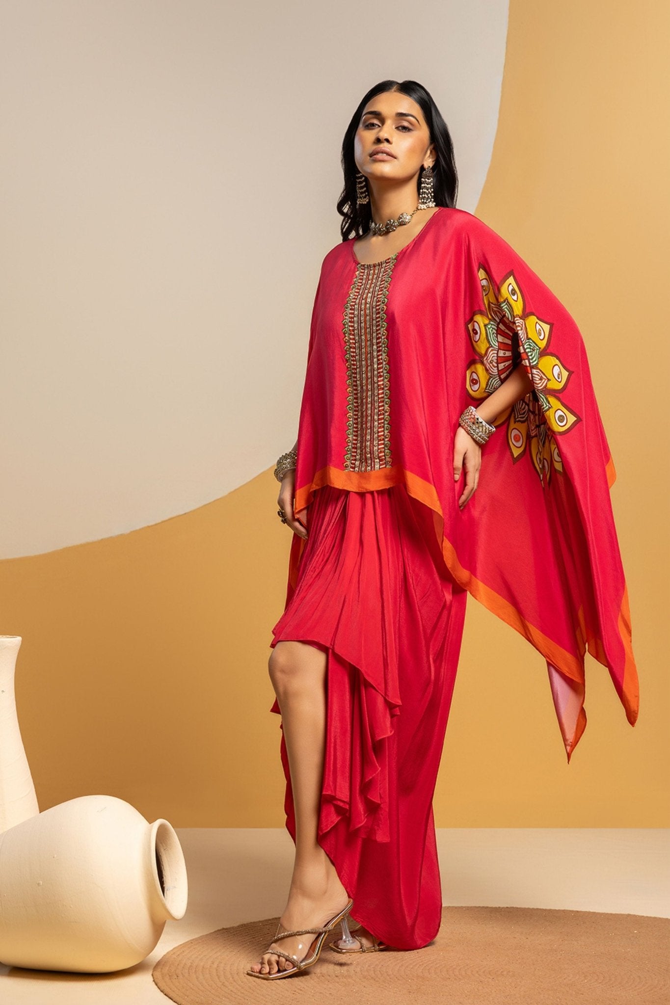 Pink Kimono Drape Skirt Set - Sougat Paul - Elahe