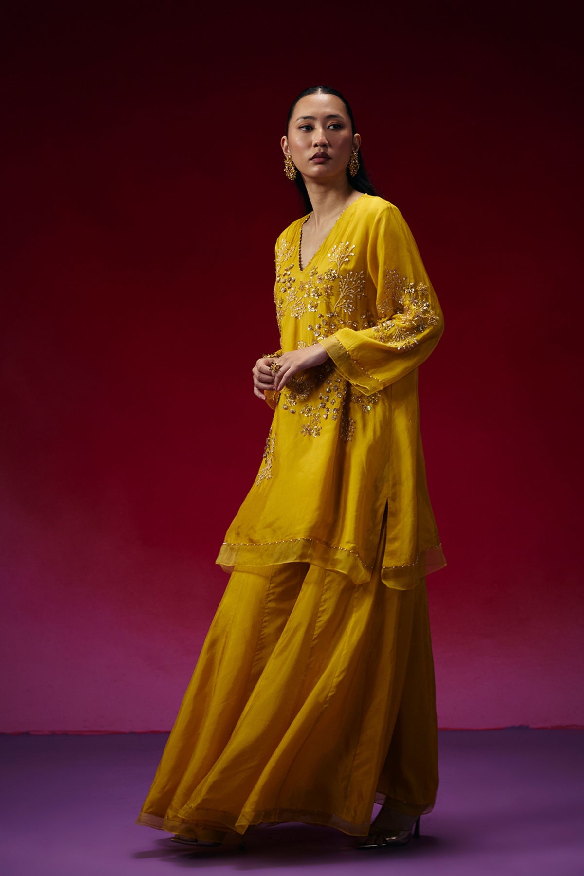 Beaded Amber Floral Sharara Set