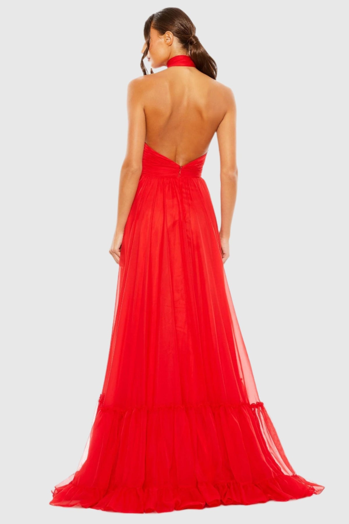 Red Asymmetrical Halter Gown
