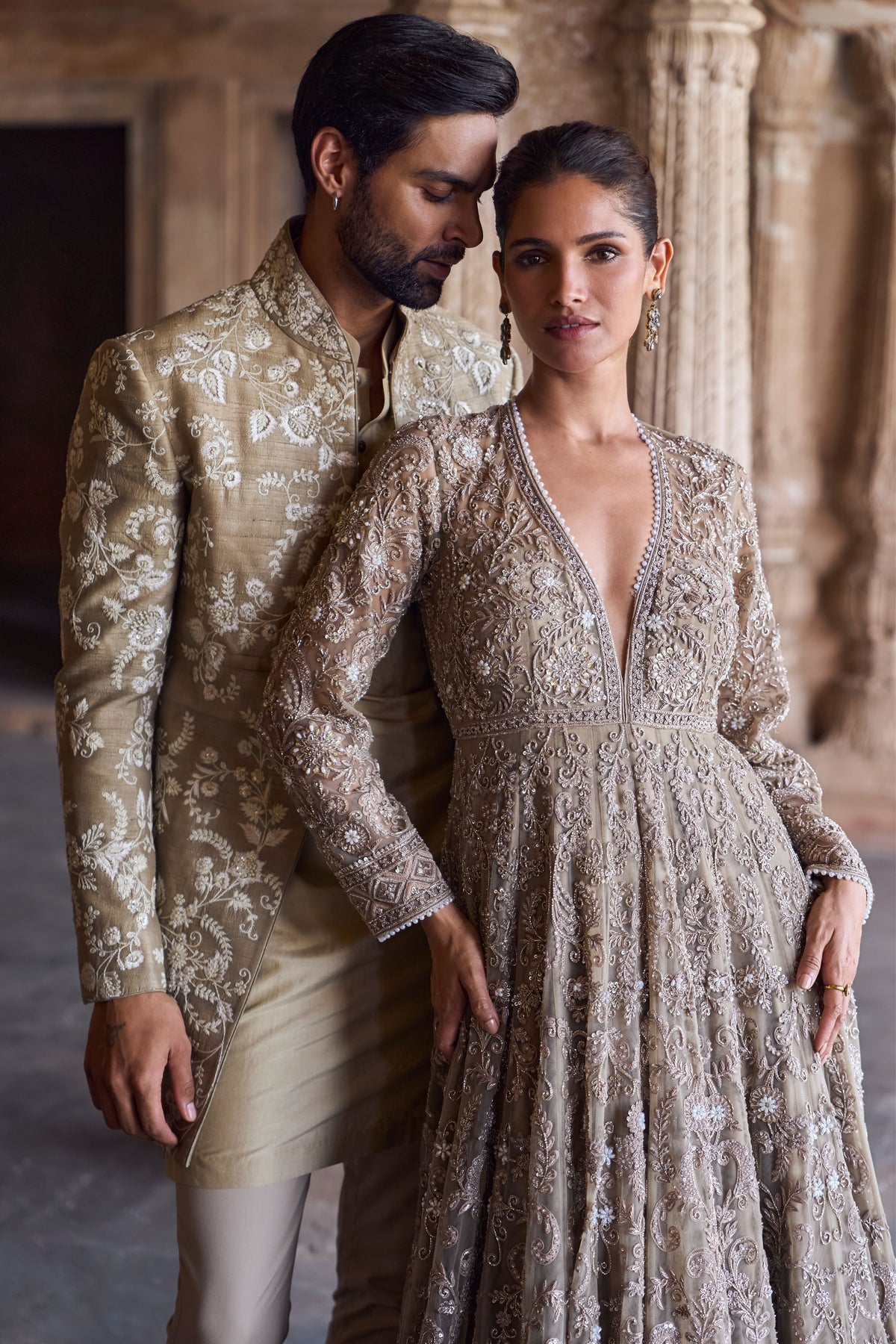 Golden Beige Sherwani Set