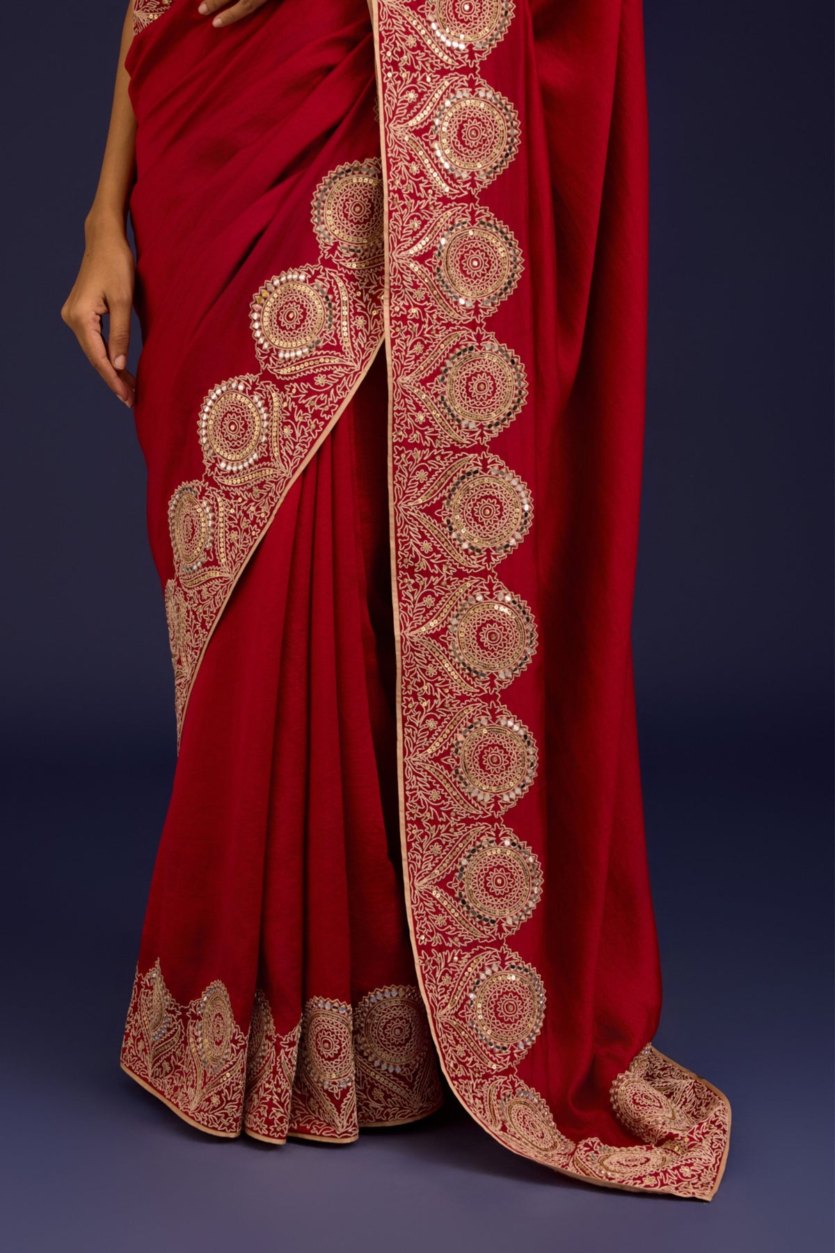 Red Embroidered Saree Set