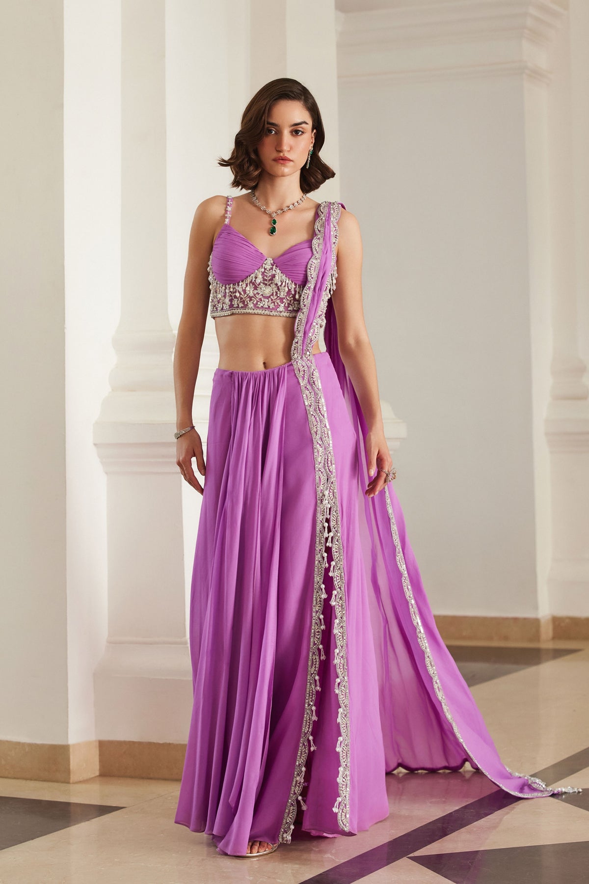 Bubblegum Pink Corset Slit Saree