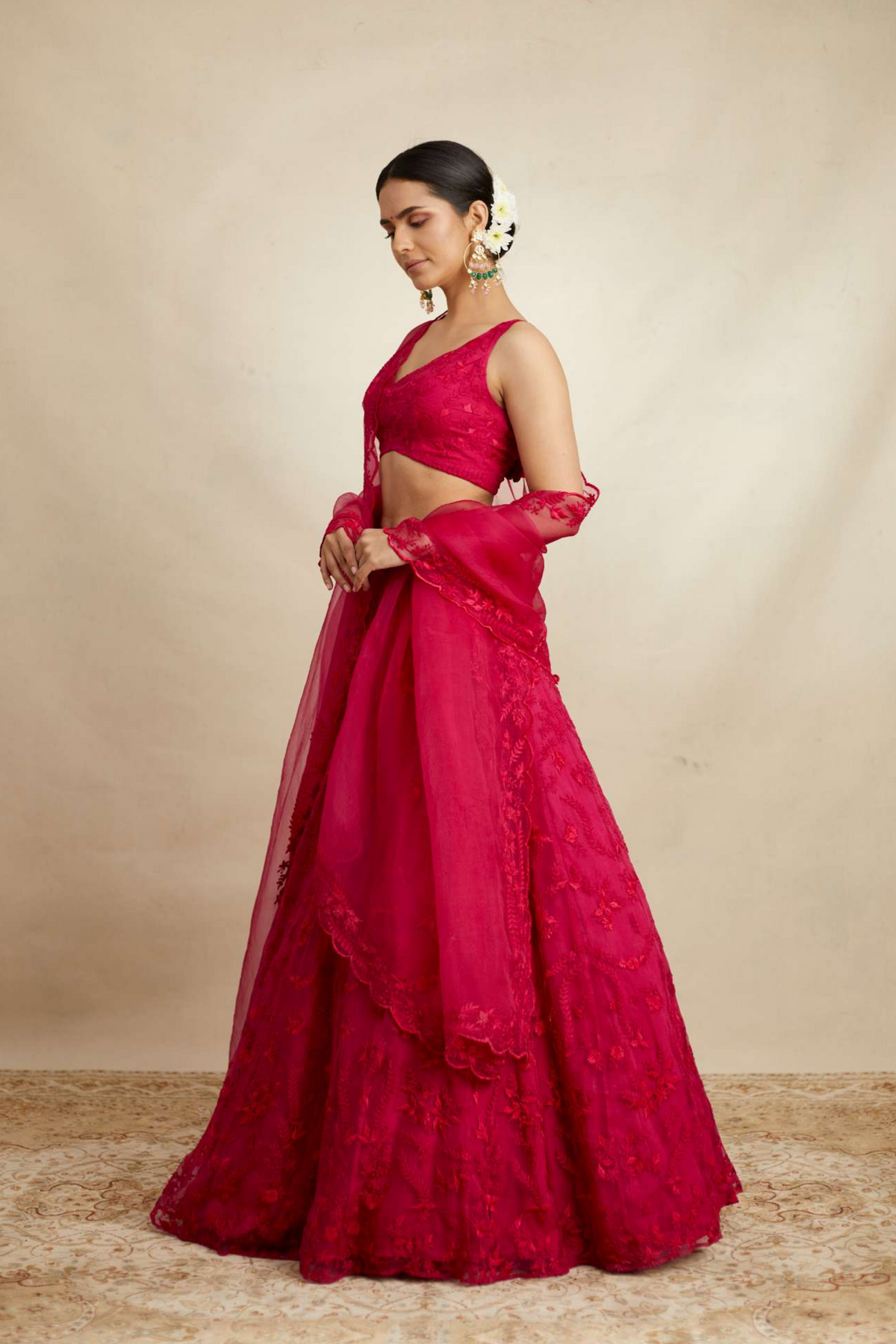 Carmine Pink Organza Lehenga Set