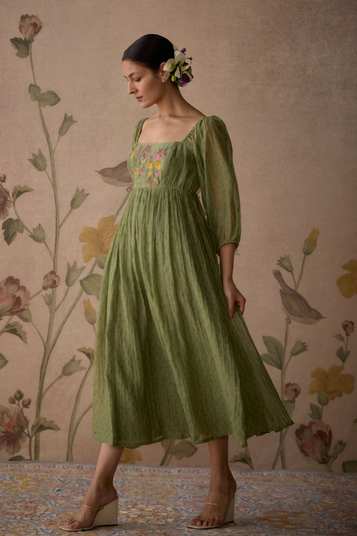 Green Hand Embroidered Dress