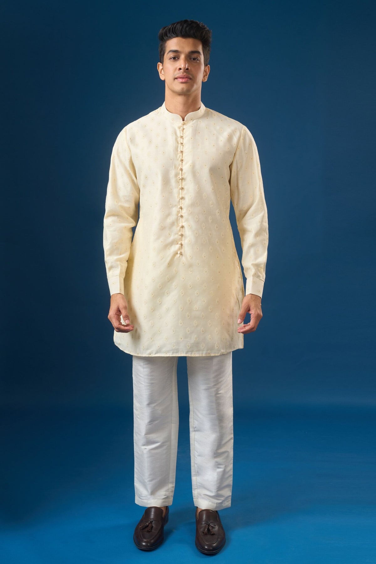 Cream Brocade Kurta-bundi Set