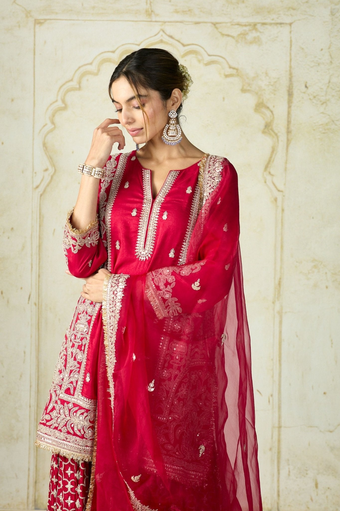 Red Mumtaz Sharara Set - Gopi Vaid - Elahe