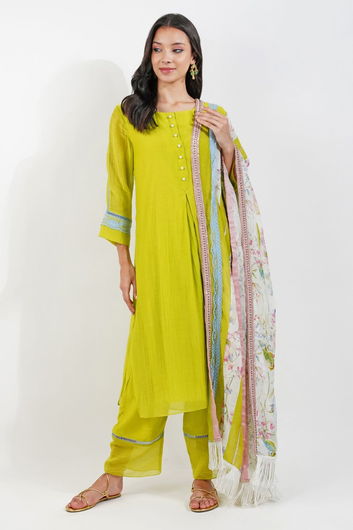 Lime Chanderi Kurta Set