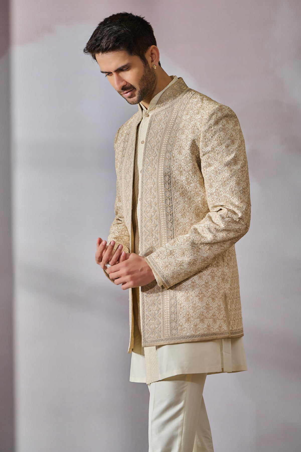 Ivory Embroidered Bandhgala Set