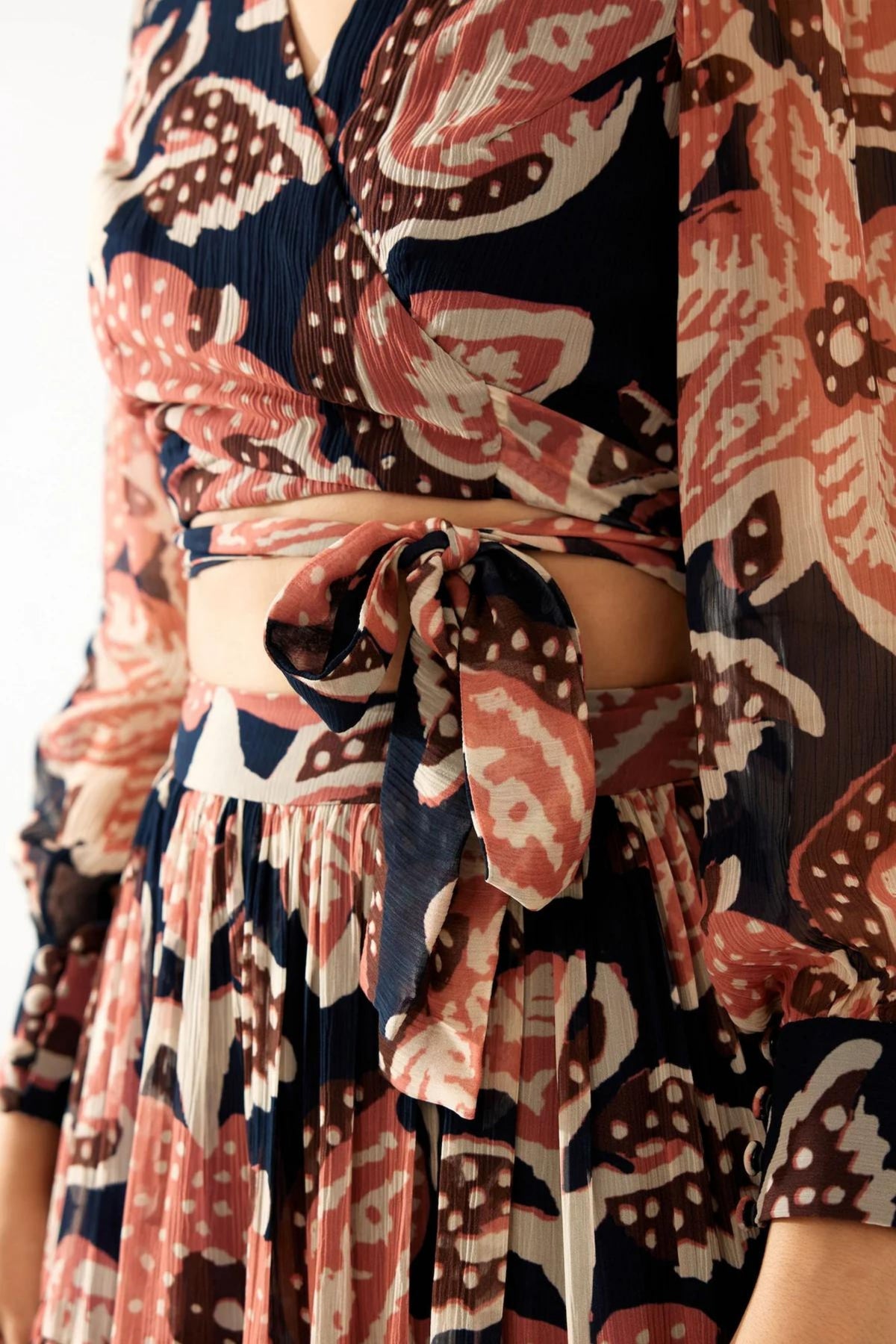 Blue And Pink Floral Wrap Top
