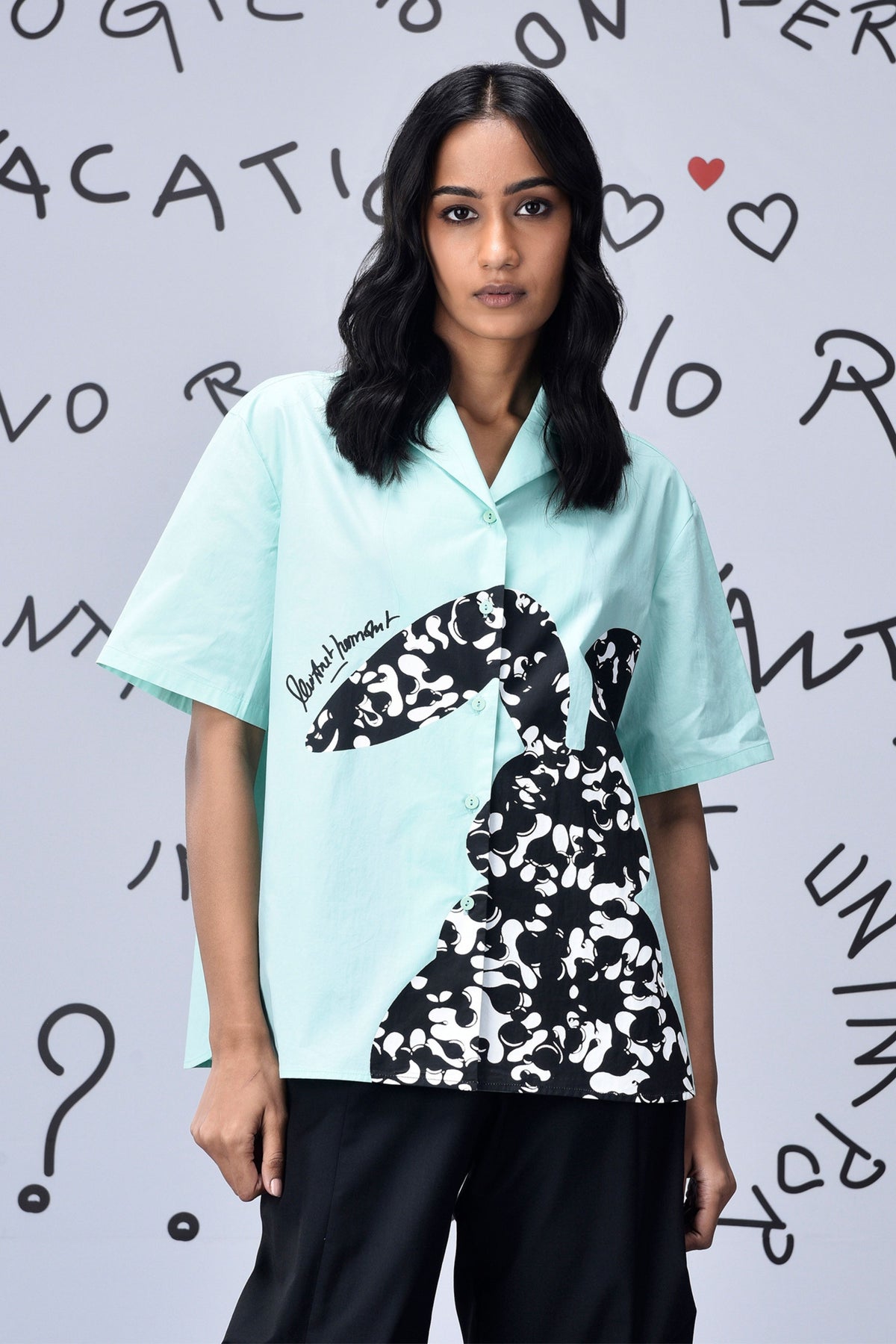 Scribble Rabbit Cuban Shirt Nile Green