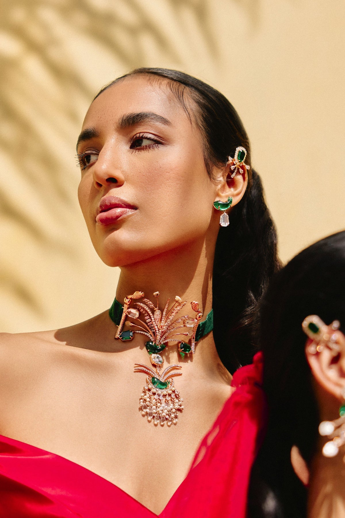 Le Cleo Drop Earrings in Jade Green