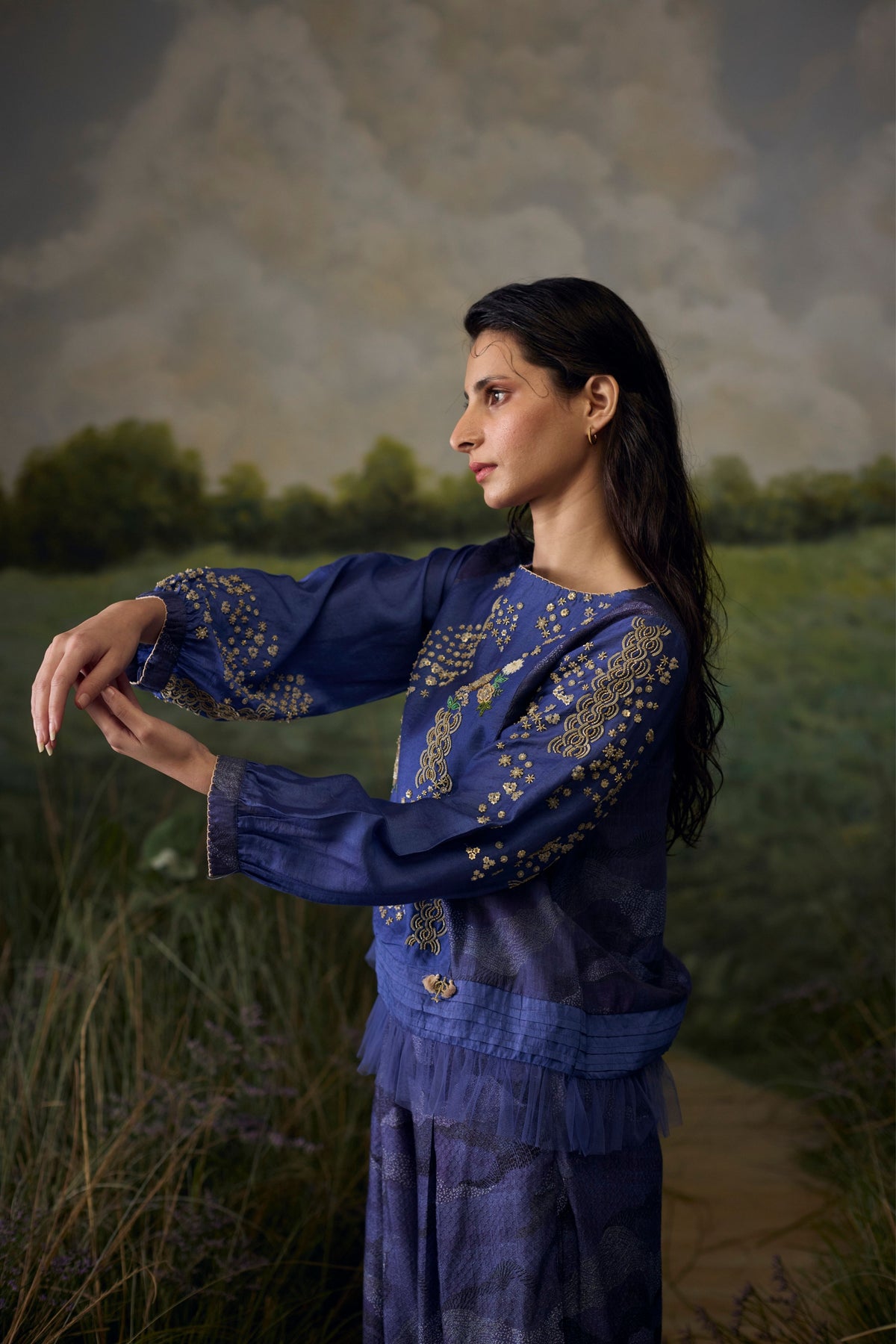 Mystic Blue Hue Embroidered Top