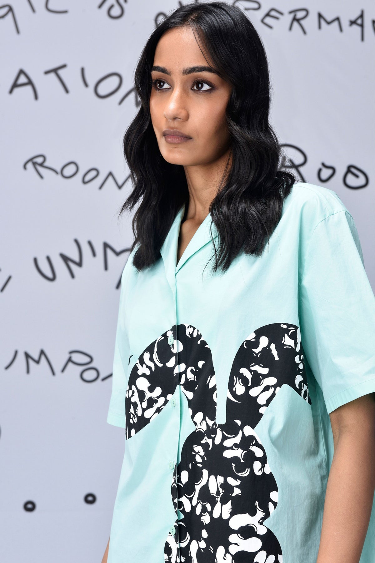 Scribble Rabbit Cuban Shirt Nile Green