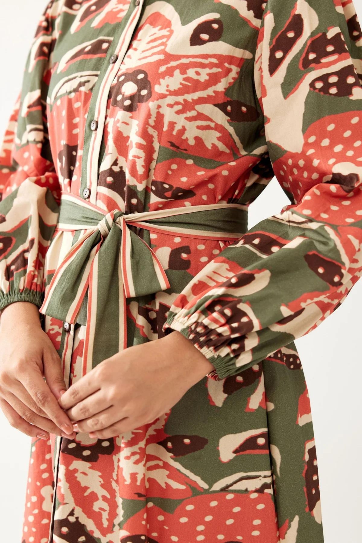 Green Beige And Pink Floral Dress