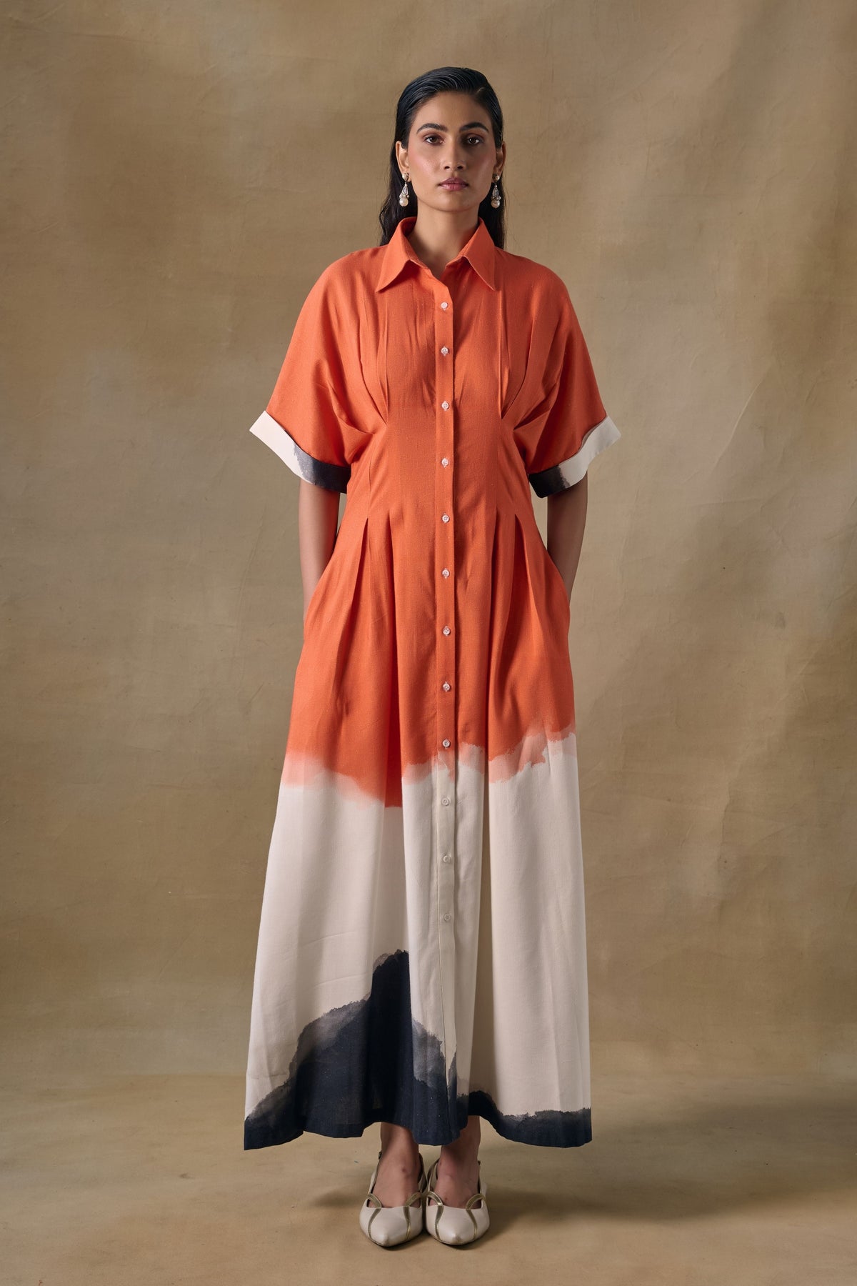 Orange Washed Kimono Dress