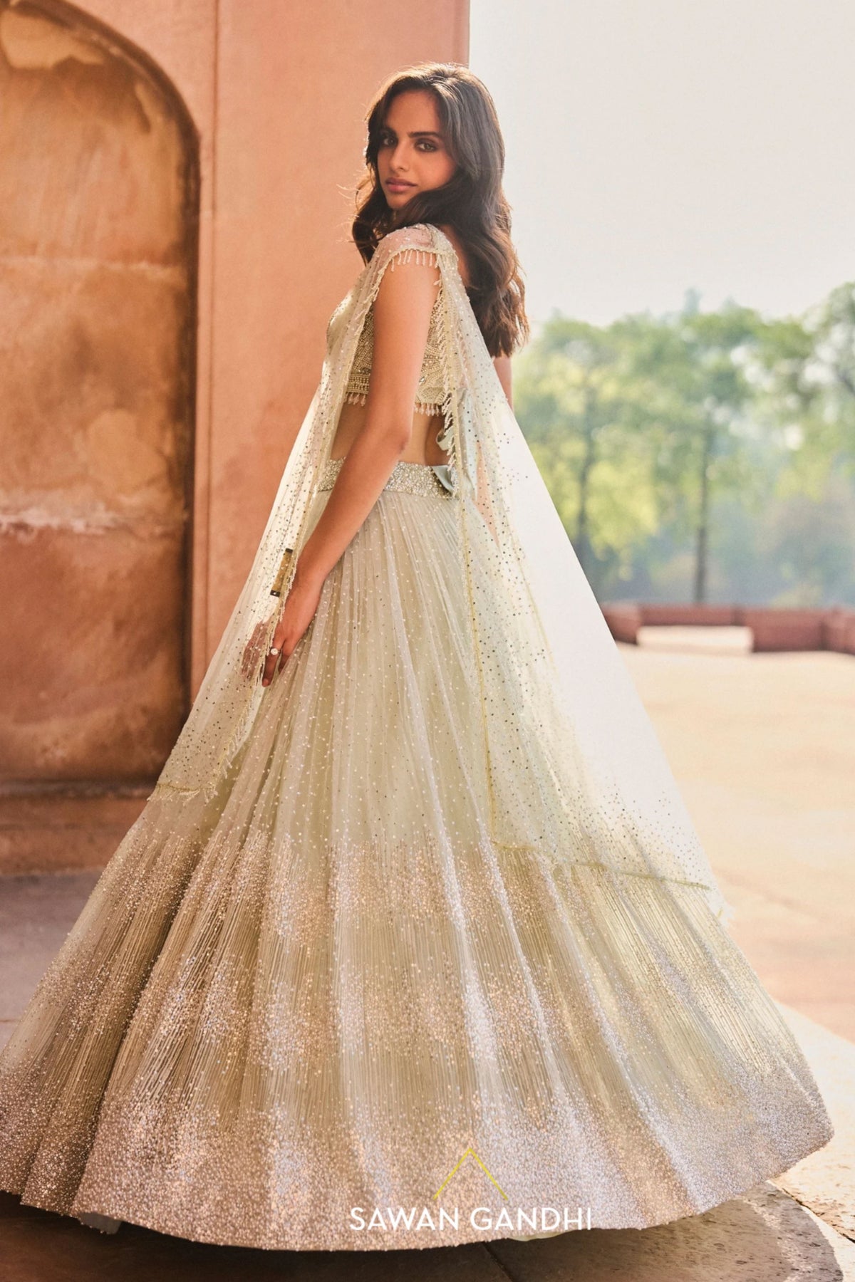 Pastel Green Sequin Lehenga Set