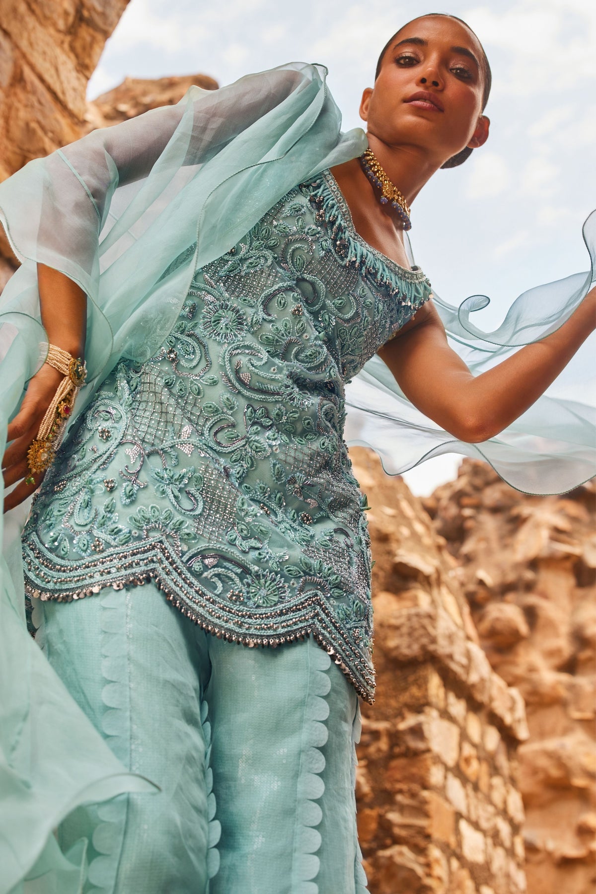 Aqua Sharara Set