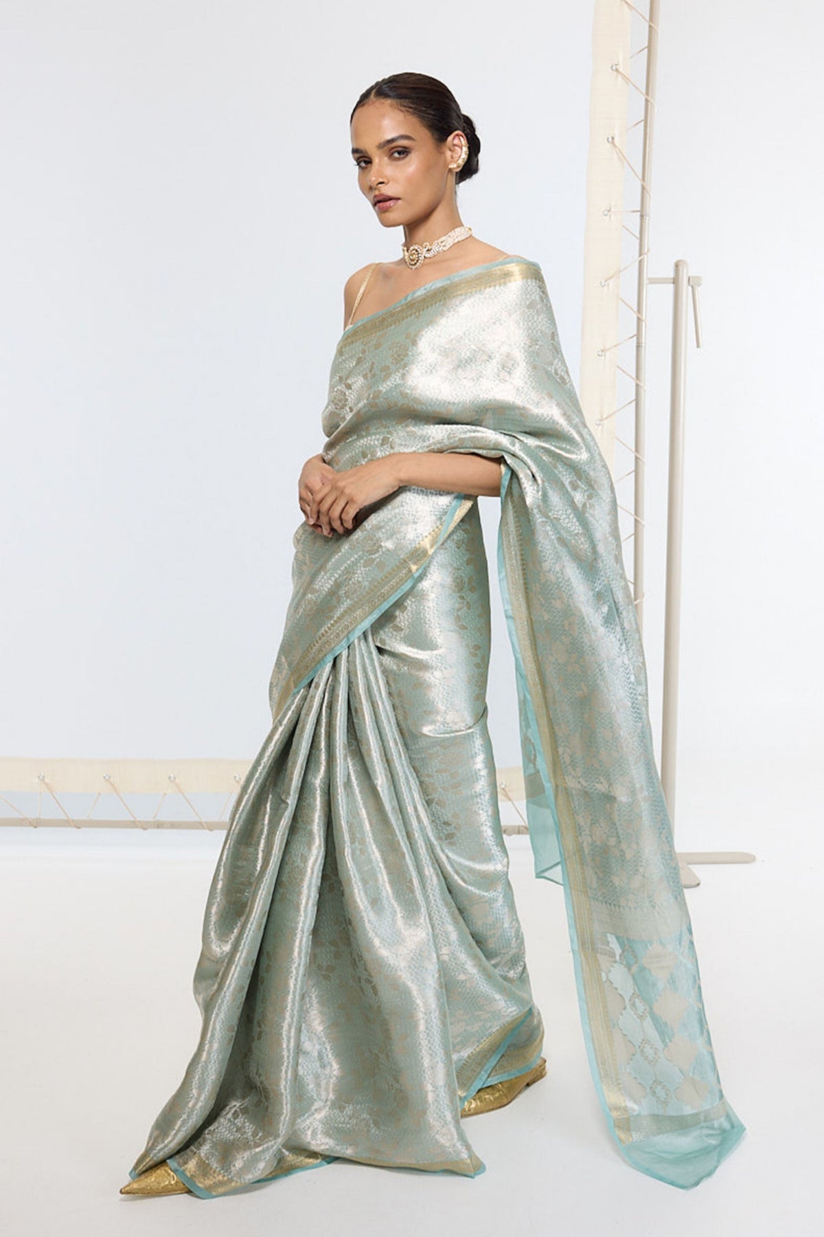 Handwoven Sea Green Tissue Saree