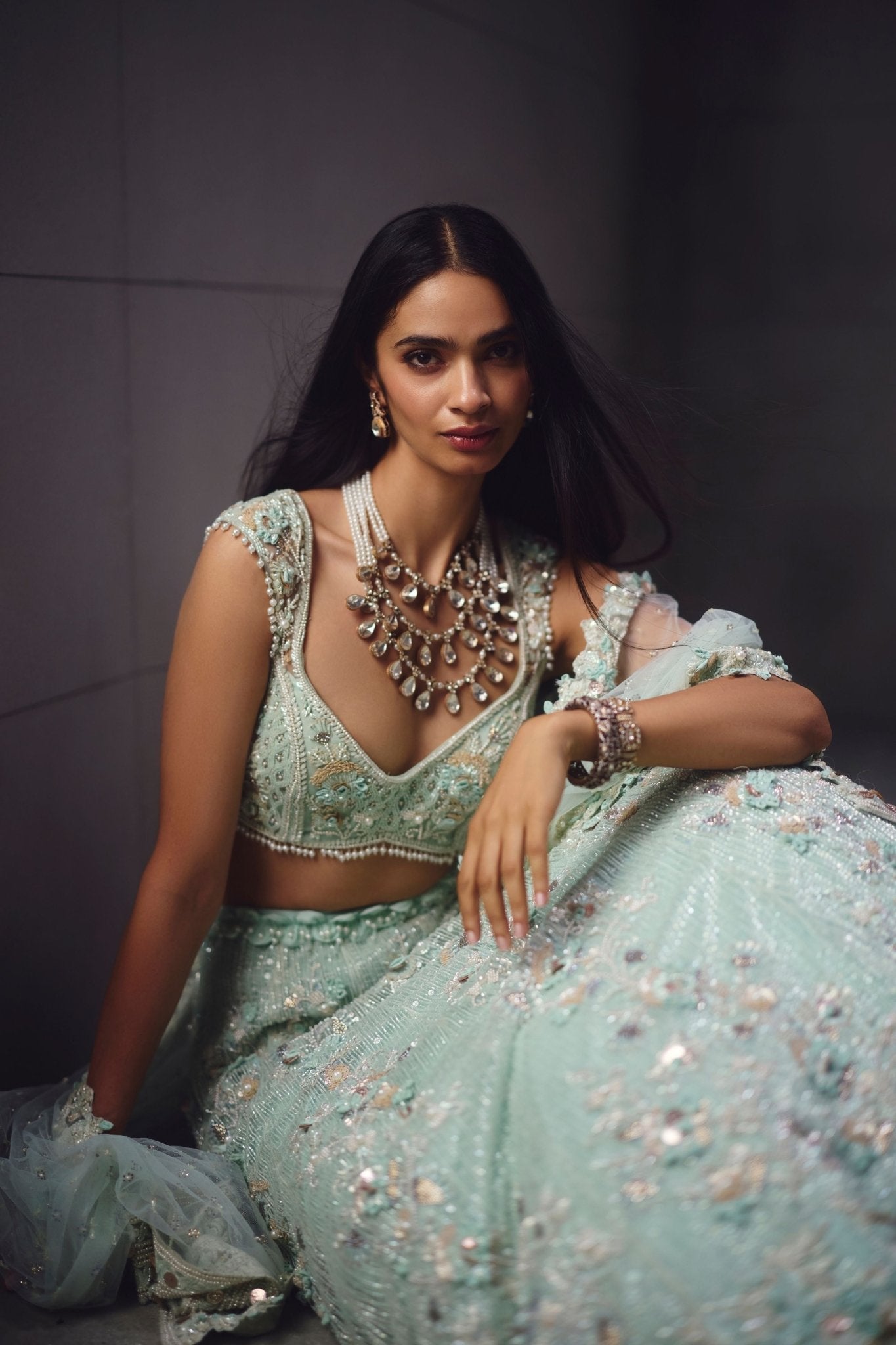 Aqua Embellished Lehenga Set - Awigna - Elahe
