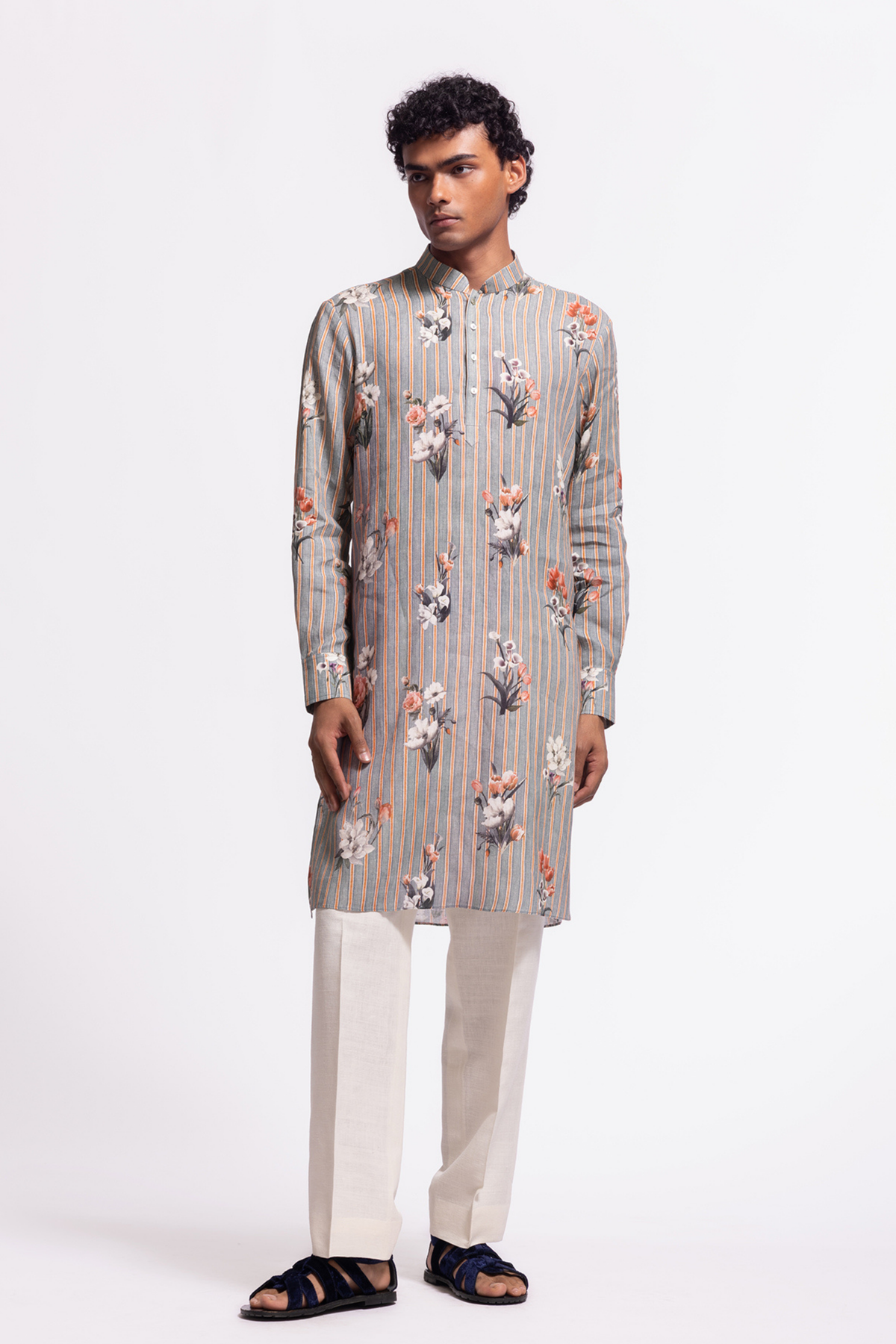 Floral Printed Linen Short Kurta