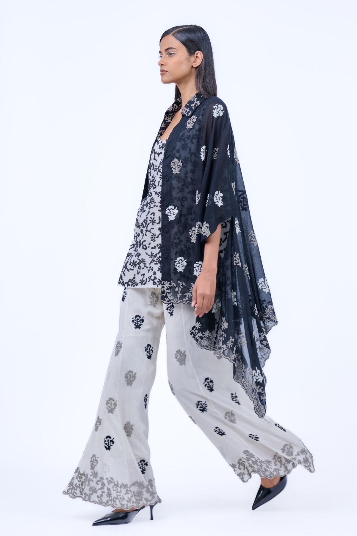 Black Silver Threadwork Cape