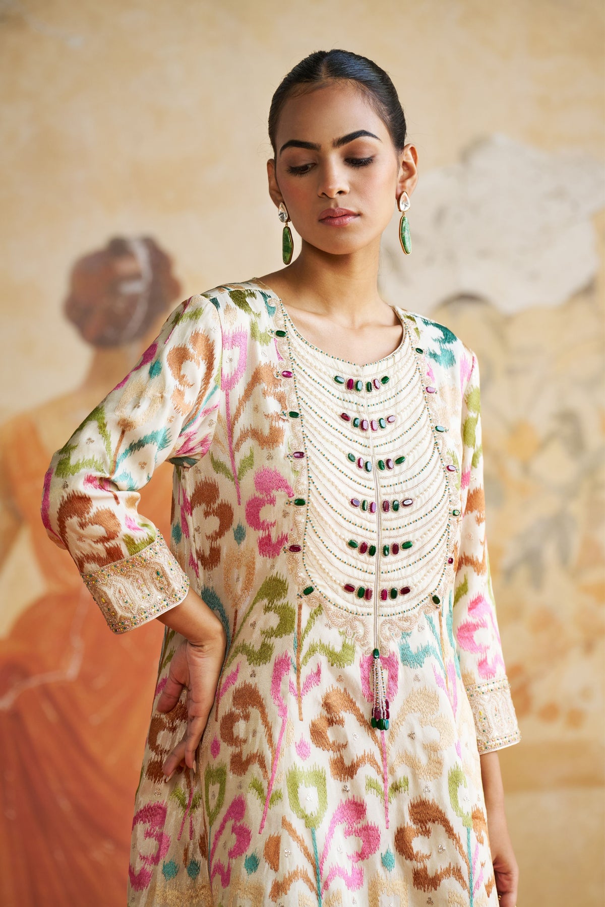 Jeweled Ivory Peplum Kurta Set