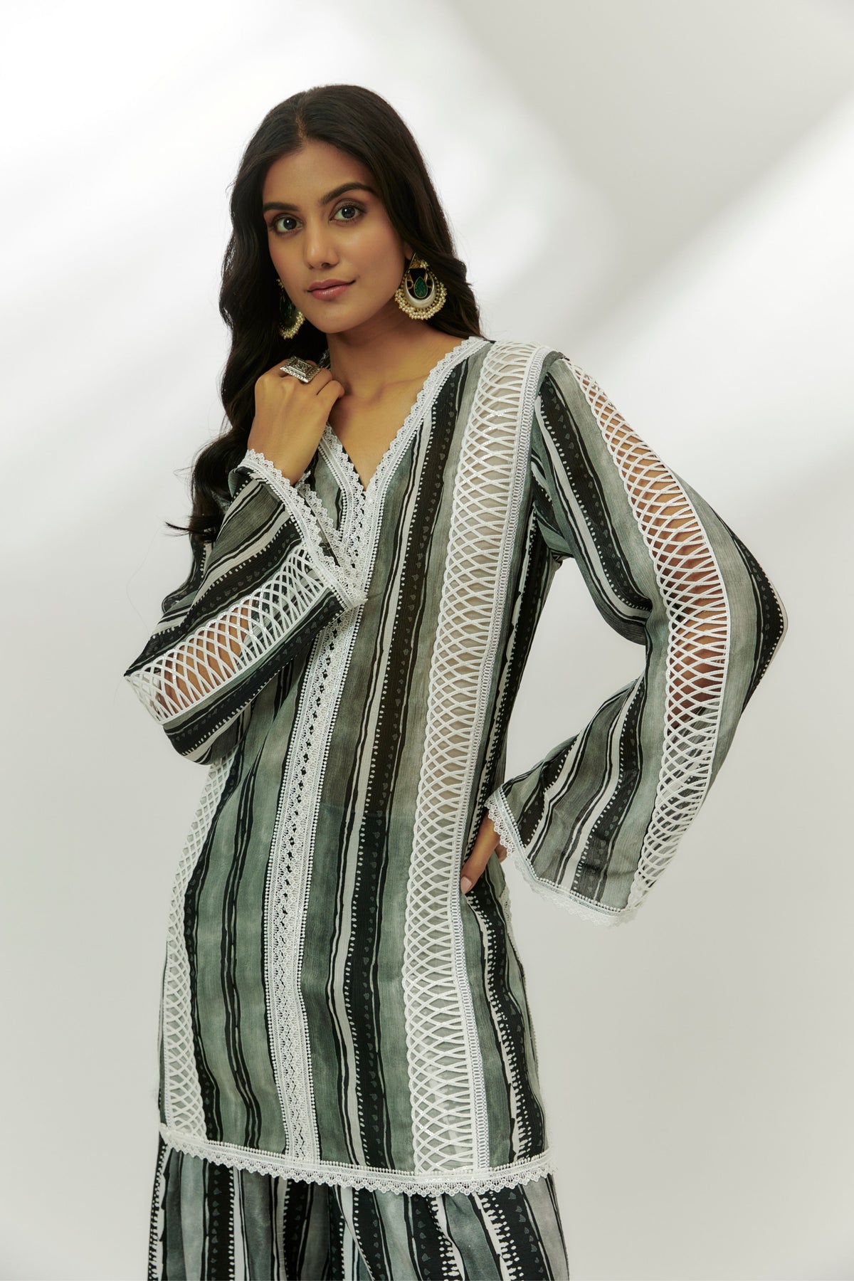Black Printed Kurta and Pallazzo Set