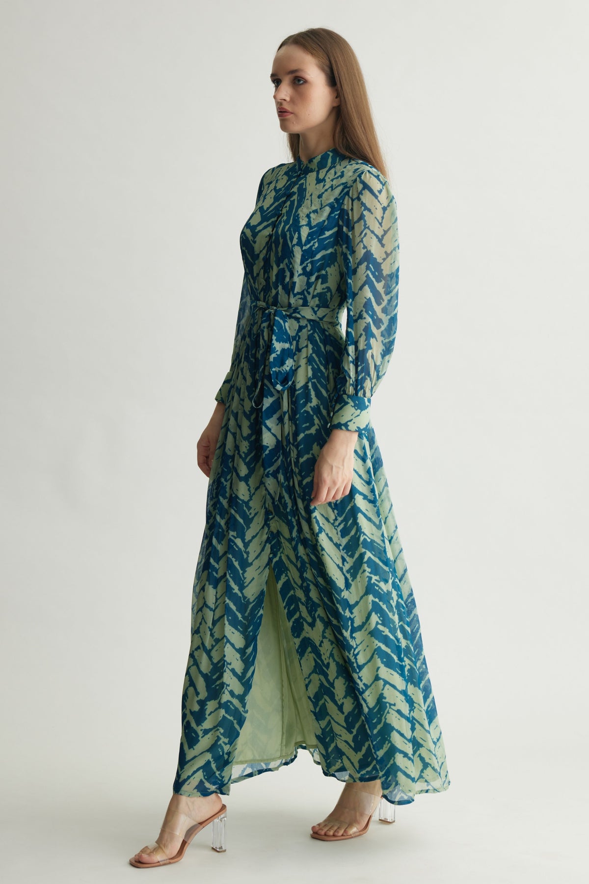 Blue Chevron Long Dress