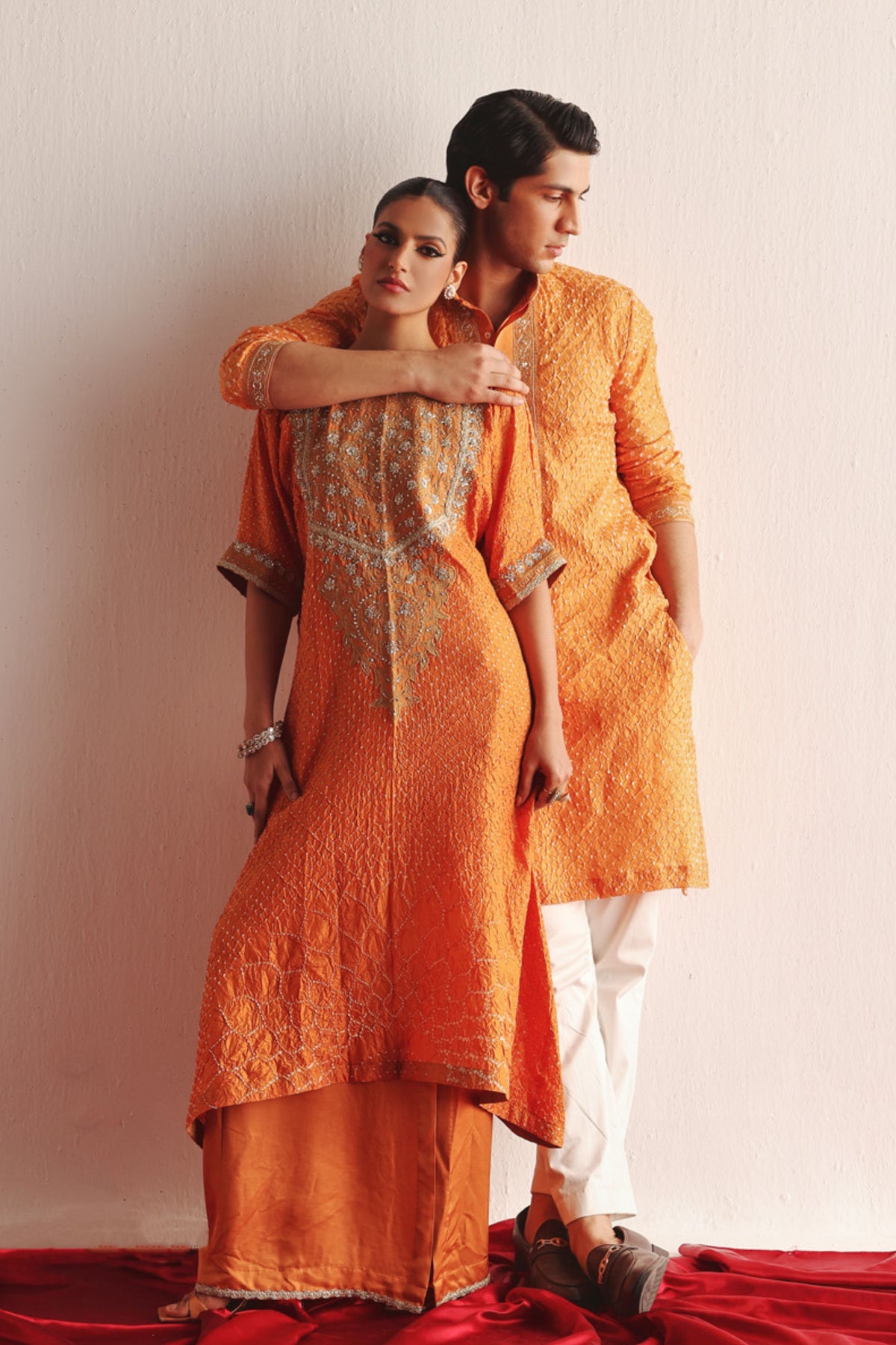 Mandarin Crushed Bandhani Kurta Set