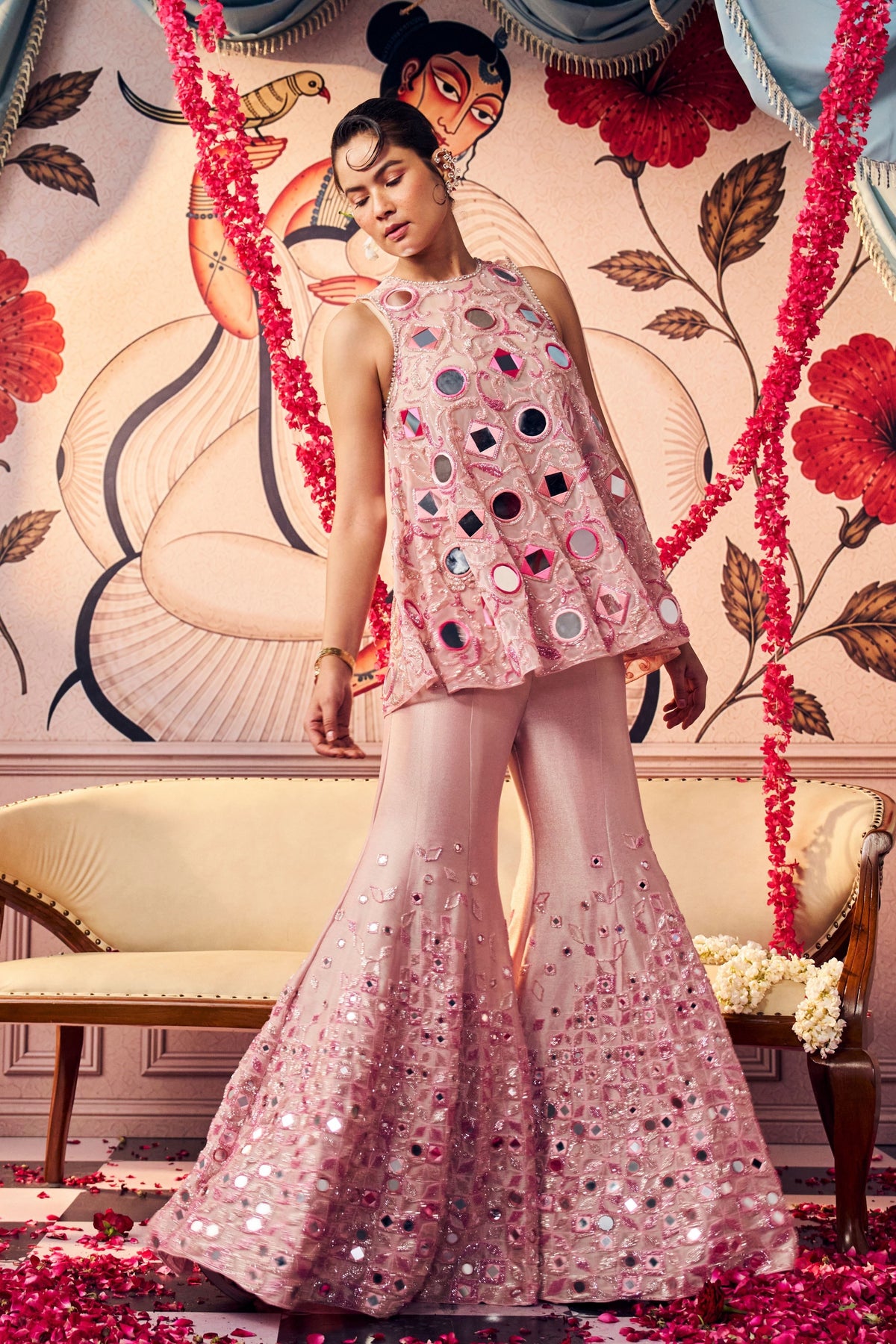 Pink Mirror Sharara Set