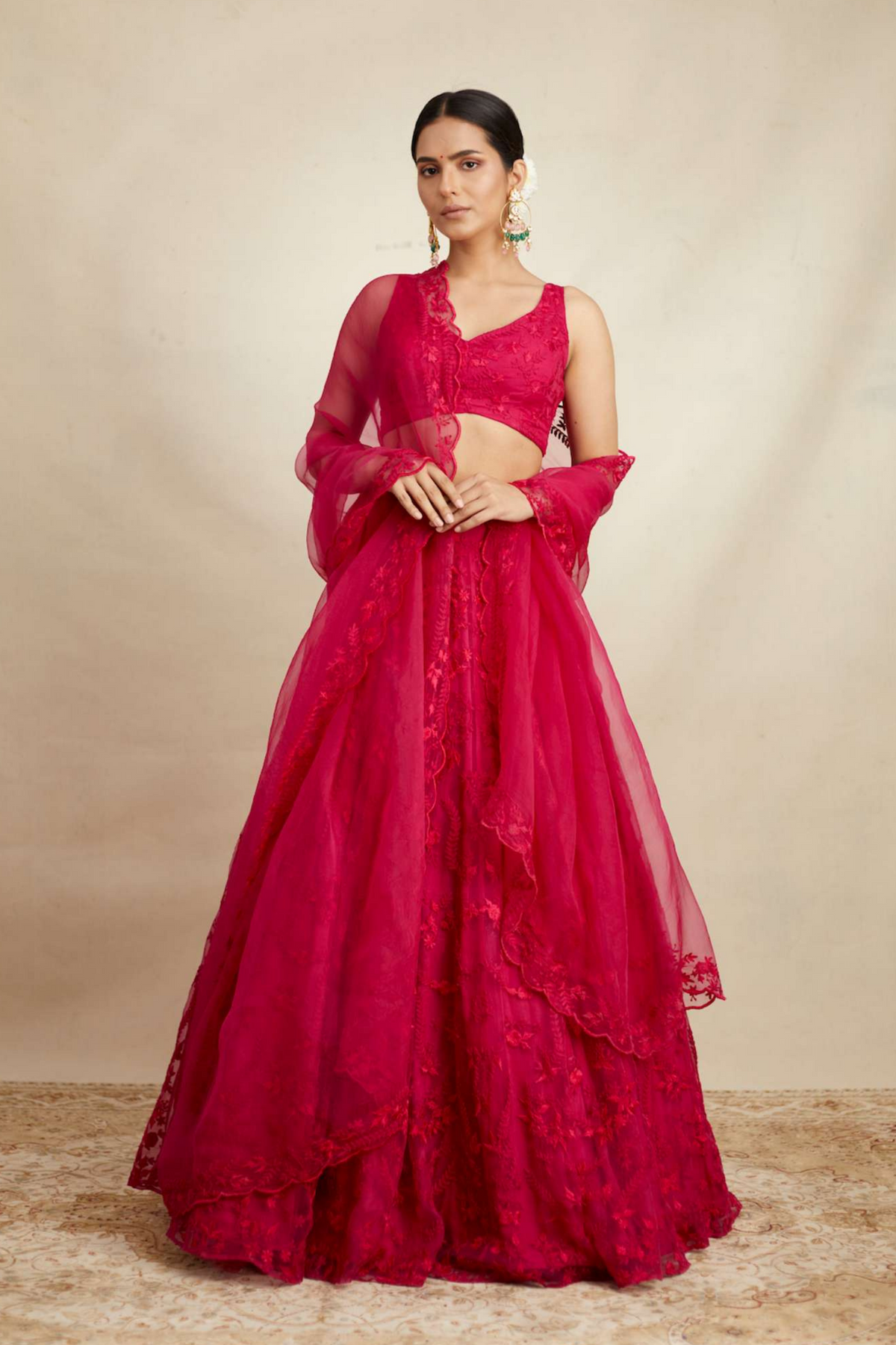 Carmine Pink Organza Lehenga Set