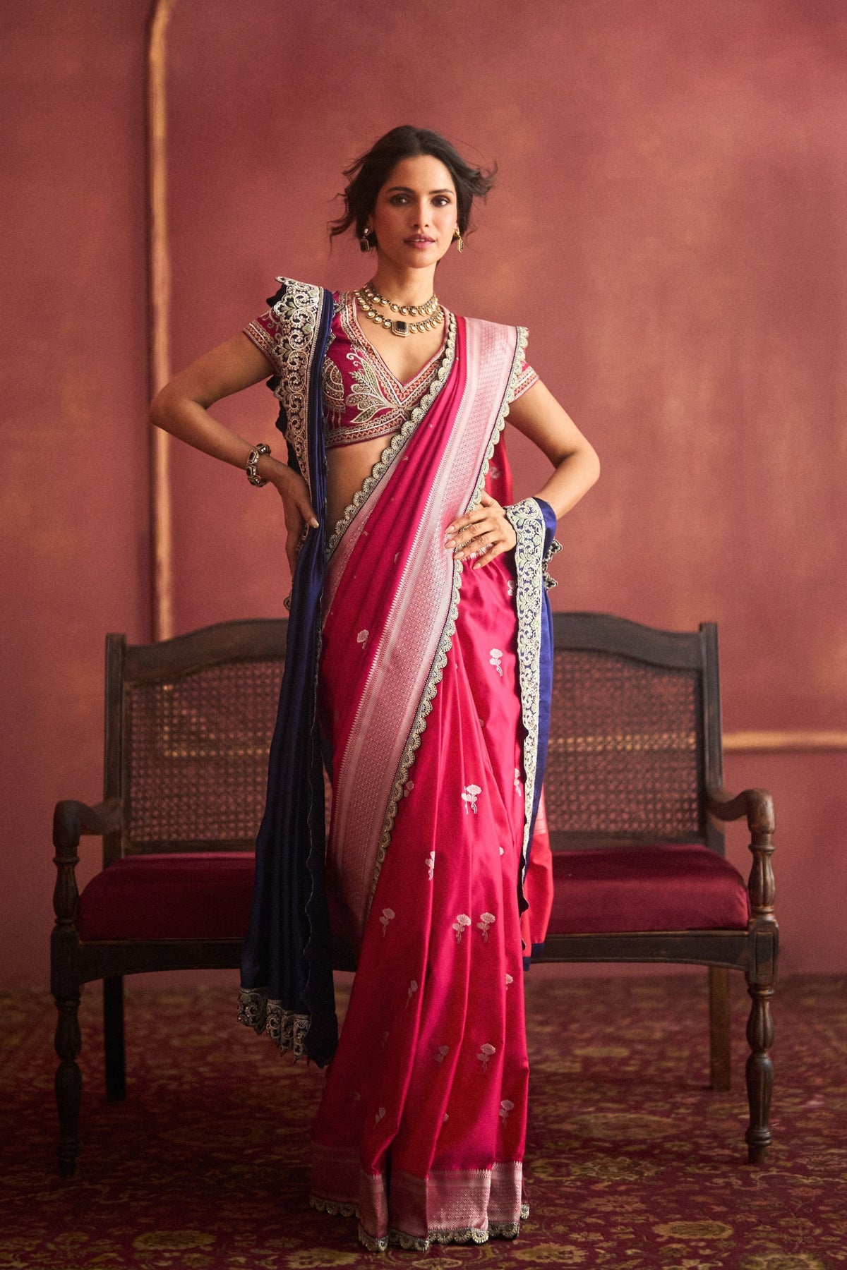 Banarasi Pink Embroidered Saree Set