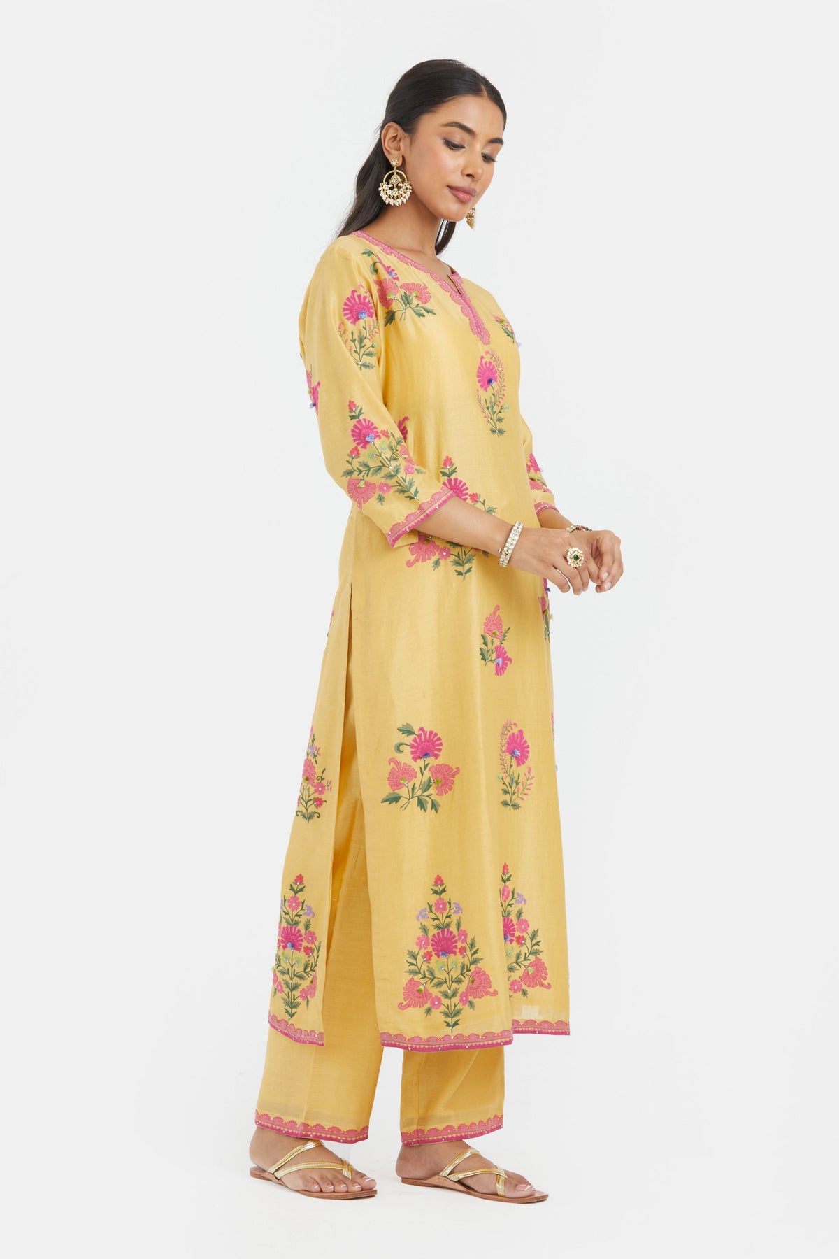 Yellow Silk Straight Kurta Set
