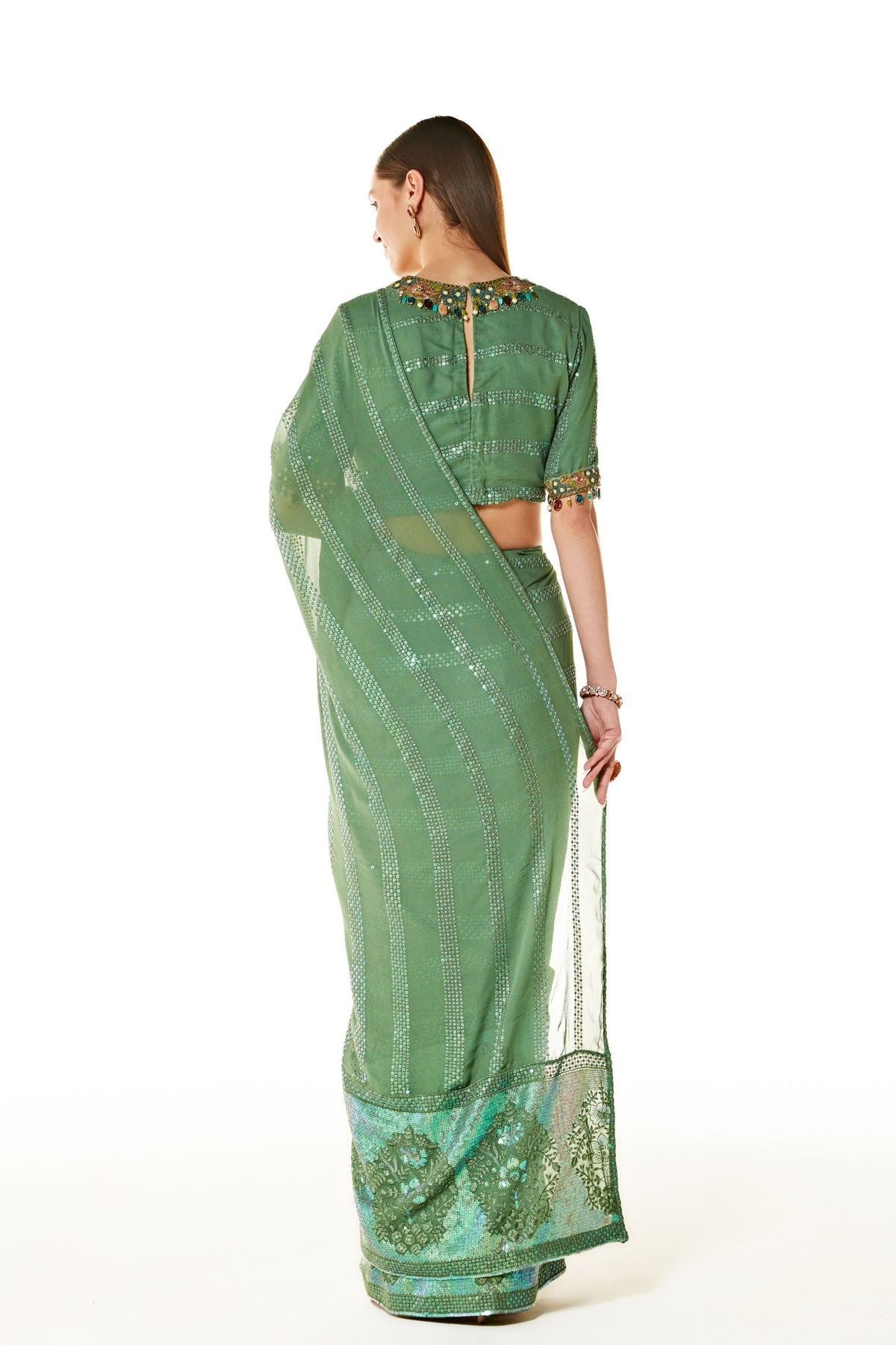 Zaynab Forest Green Saree Set