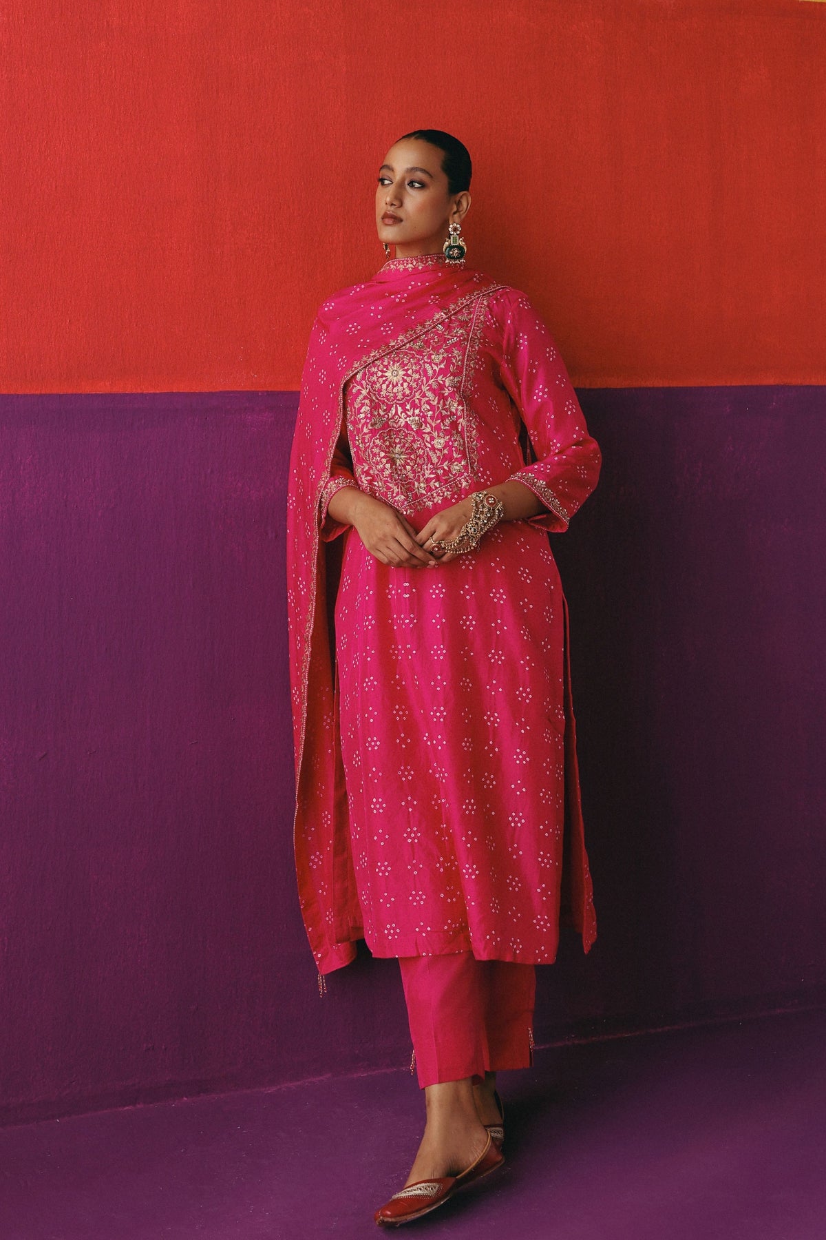 Flower Bandhani Kurta Set
