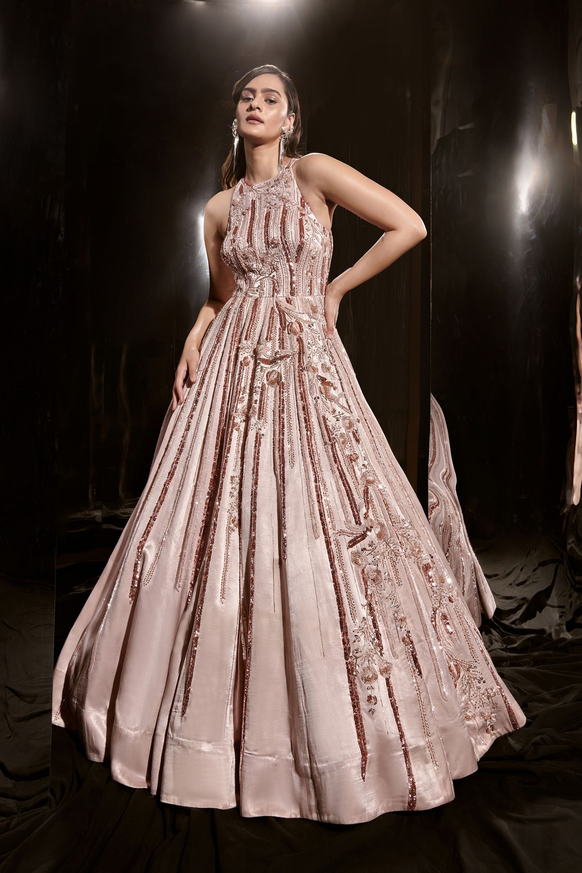 Pinkish Nude Embroidered Gown