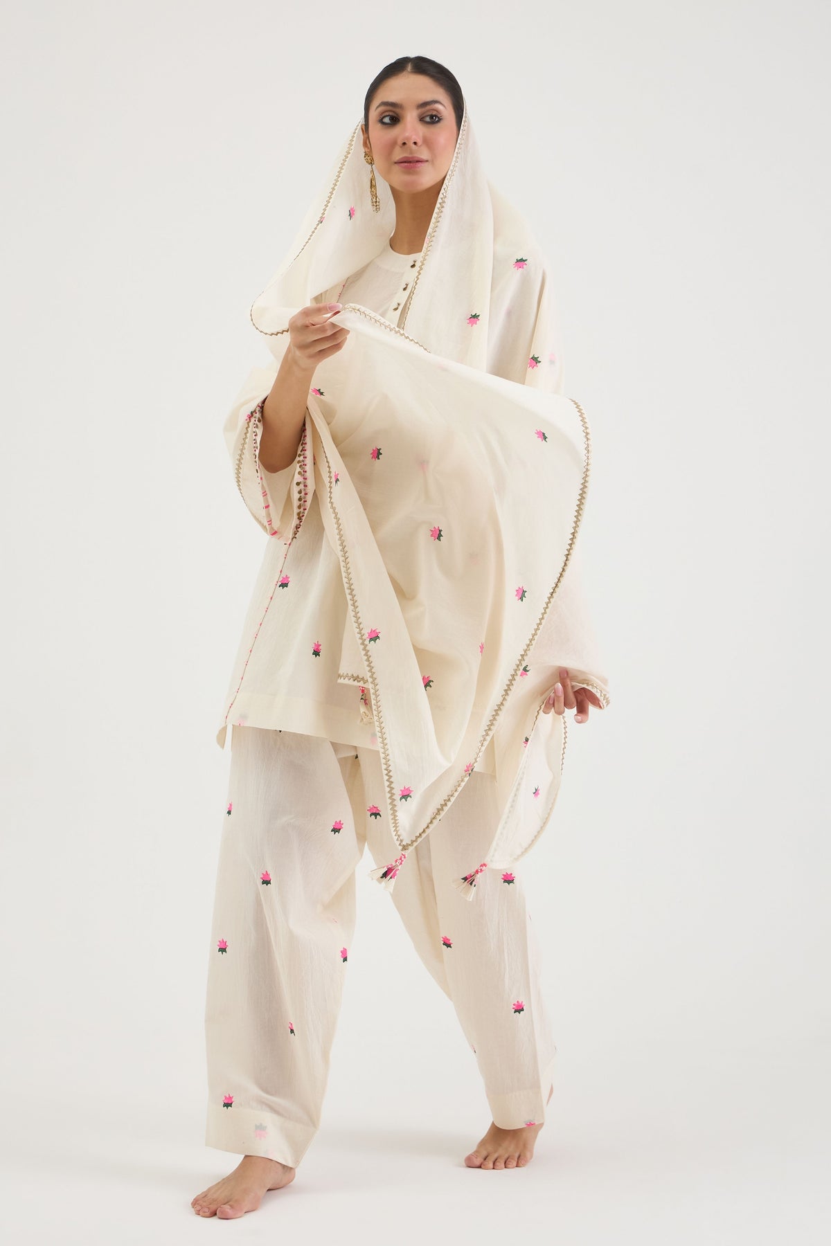 Neon Pink Lotus Kurta Set