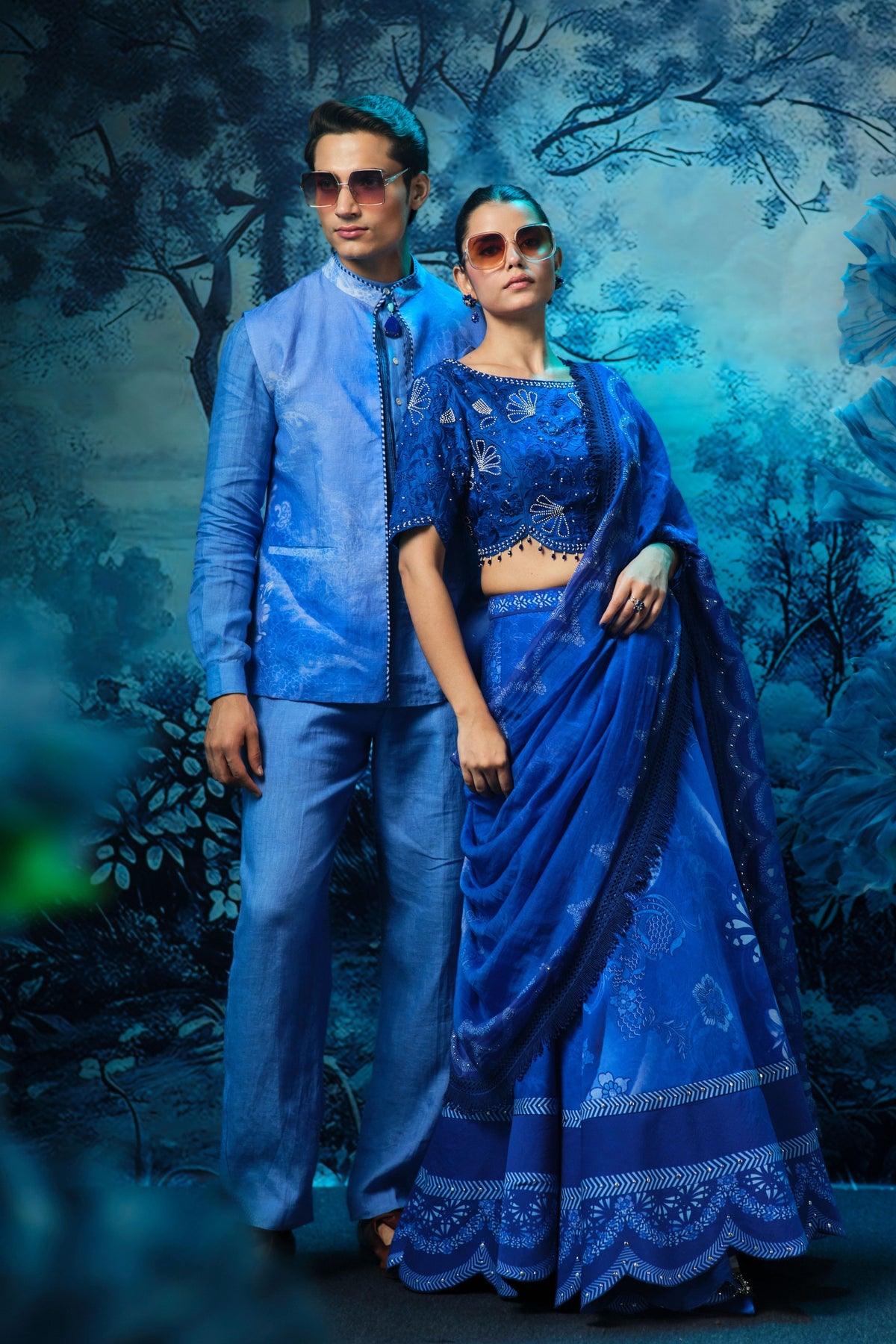 Indigo Embroidered Lehenga Set