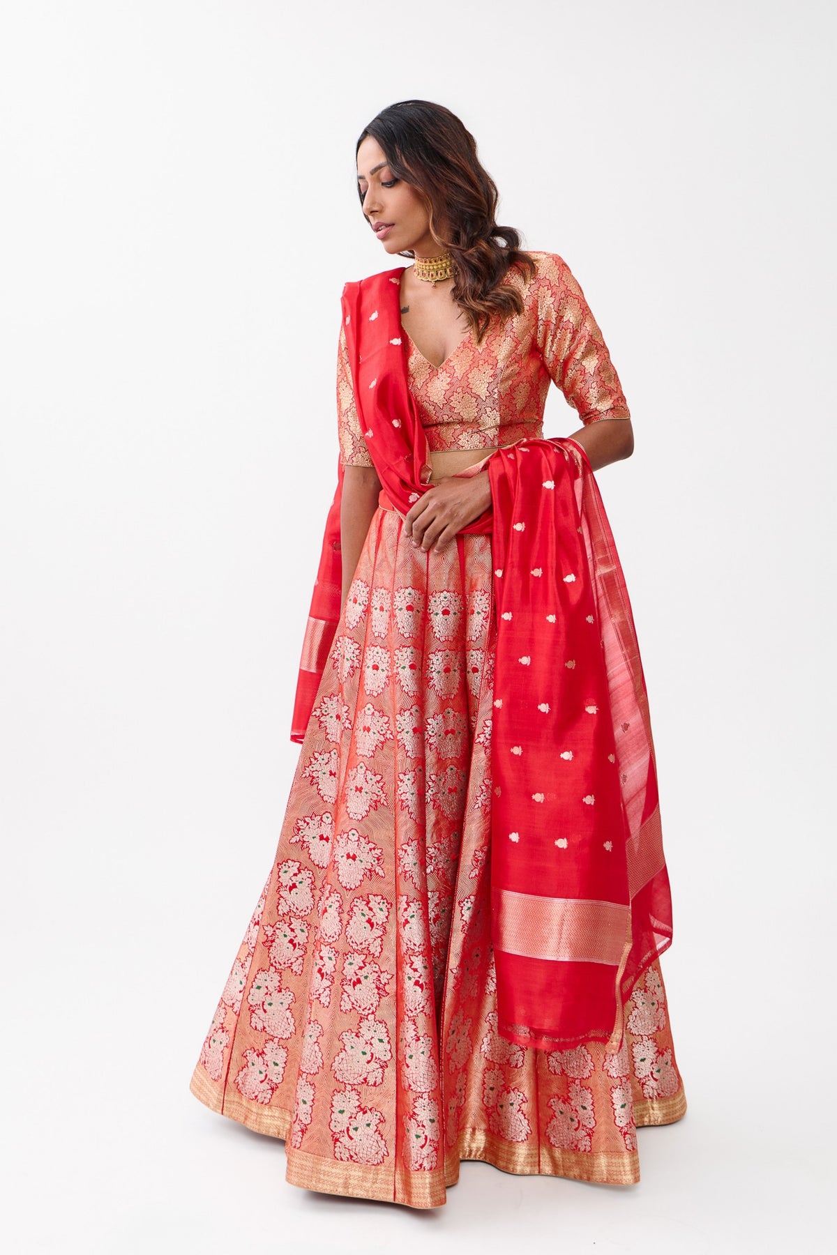Red Gulhar Lehenga Set