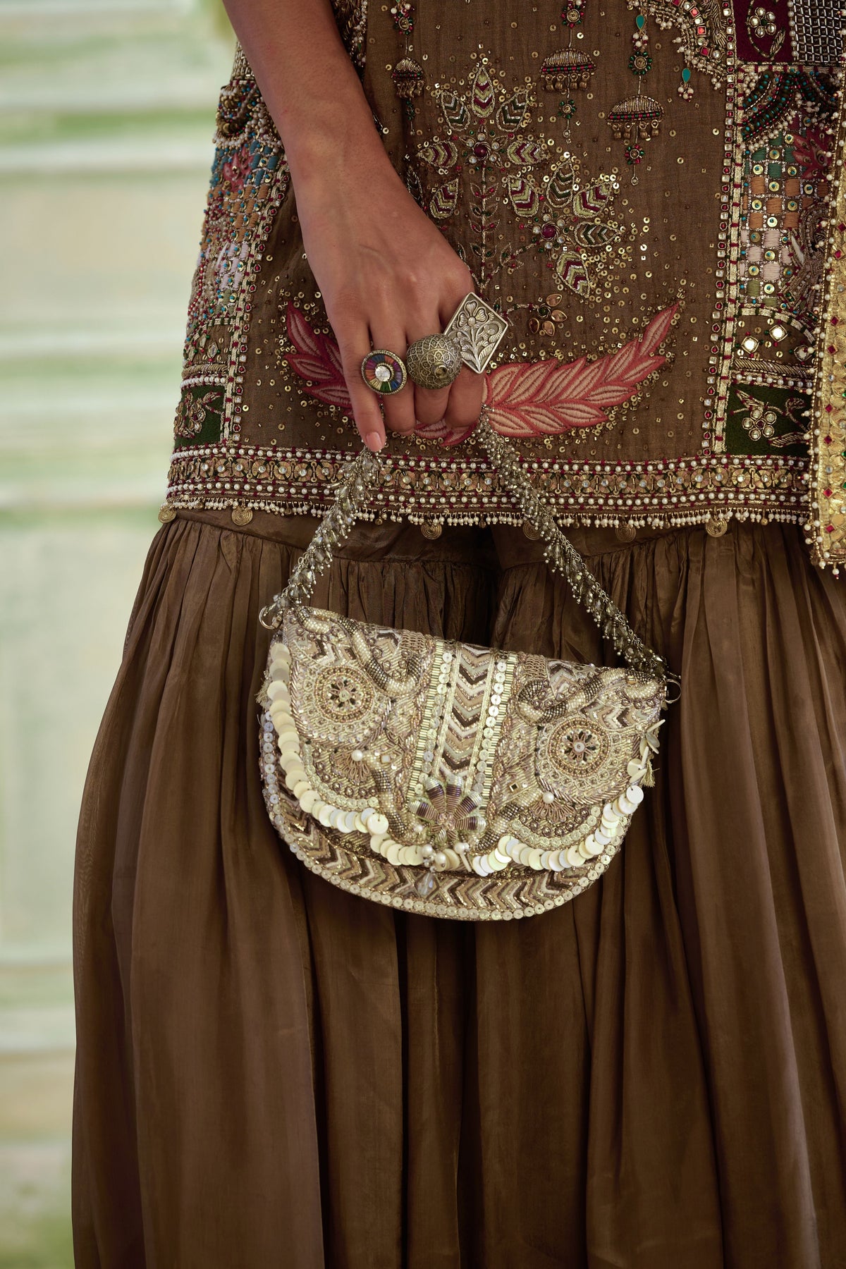 Rangrez Flapover Vintage Silver Clutch